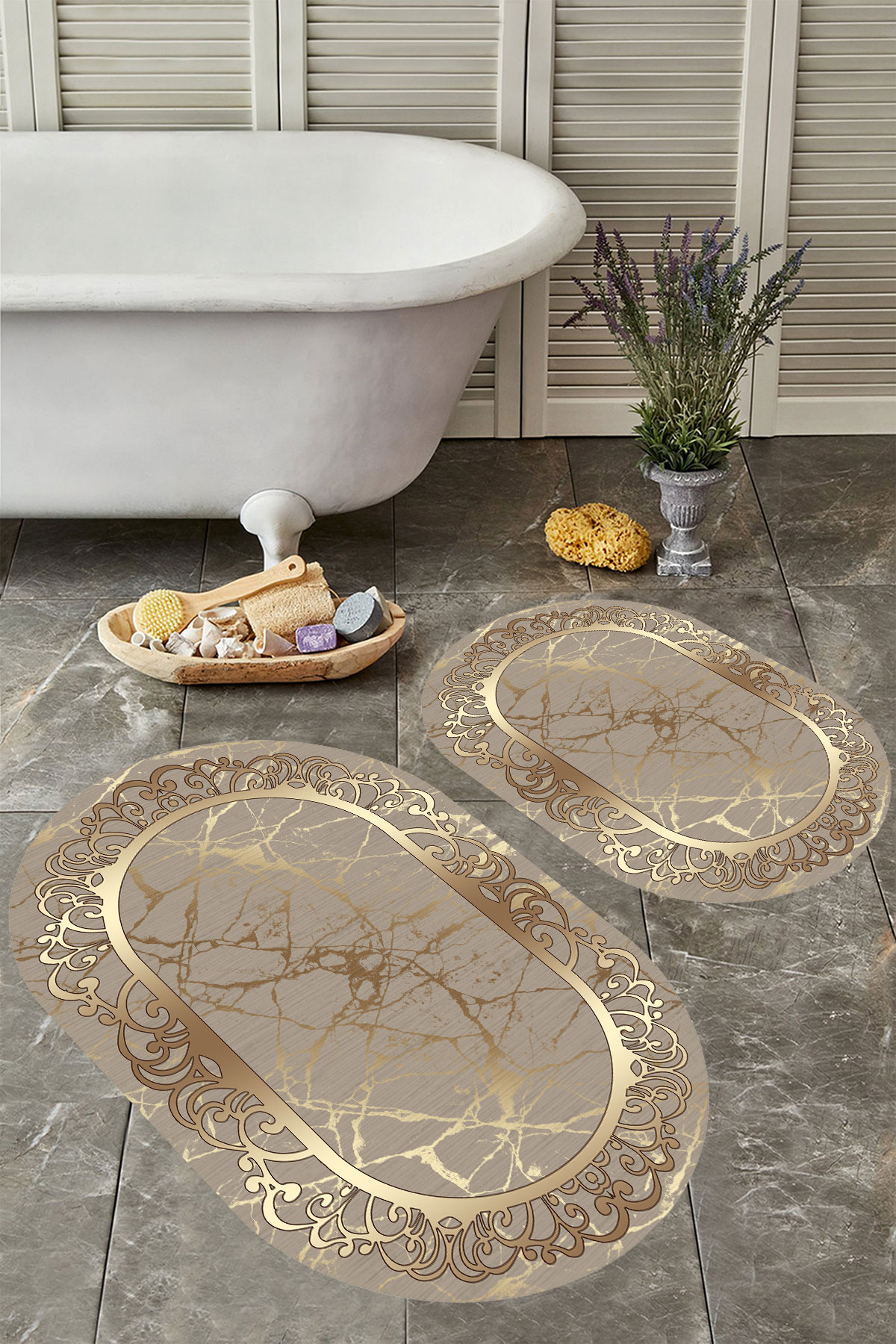 Kaymaz Taban Yıkabilir Toz Leke Tutmaz 2li Set Klozet Banyo Paspas Takımı e1035