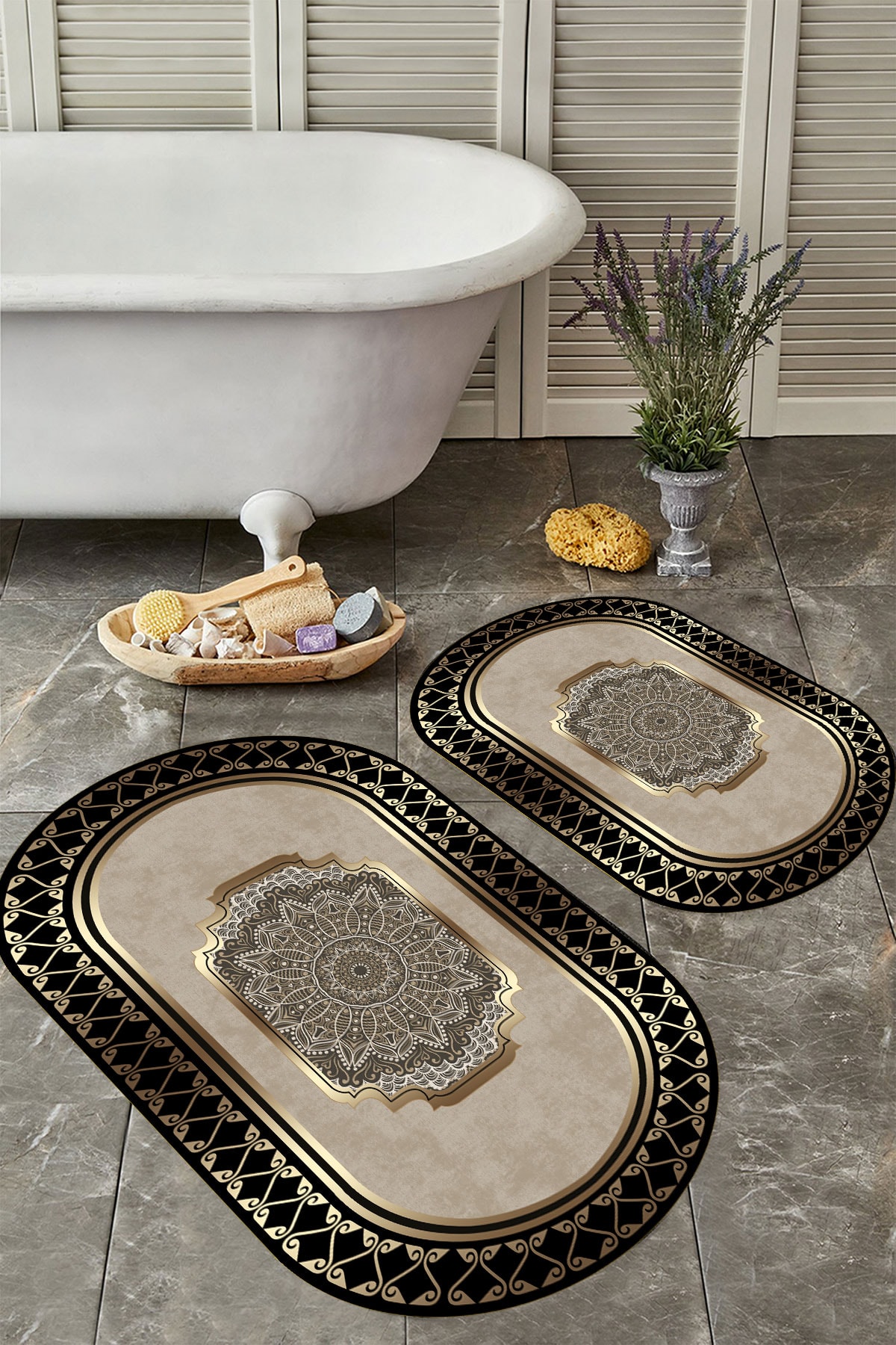 Kaymaz Taban Yıkabilir Toz Leke Tutmaz 2li Set Klozet Banyo Paspas Takımı e1087