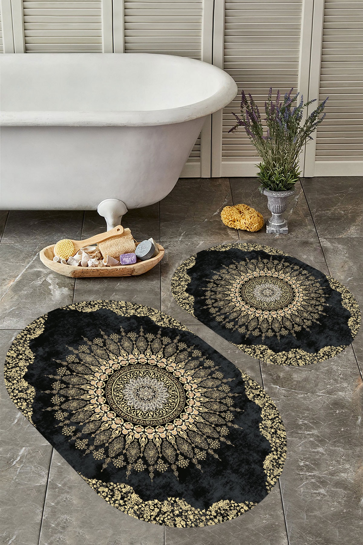 Kaymaz Taban Yıkabilir Toz Leke Tutmaz 2li Set Klozet Banyo Paspas Takımı e1016