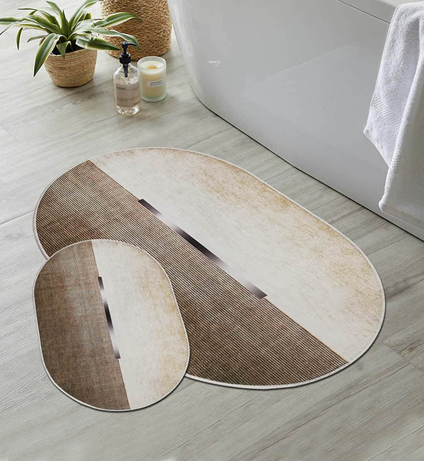 Kaymaz Taban Yıkabilir Toz Leke Tutmaz 2li Set Klozet Banyo Paspas Takımı E1097-2 Oval