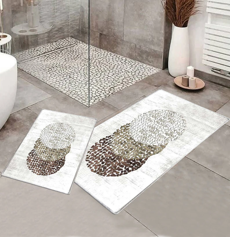 Kaymaz Taban Yıkabilir Toz Leke Tutmaz 2li Set Klozet Banyo Paspas Takımı K4076