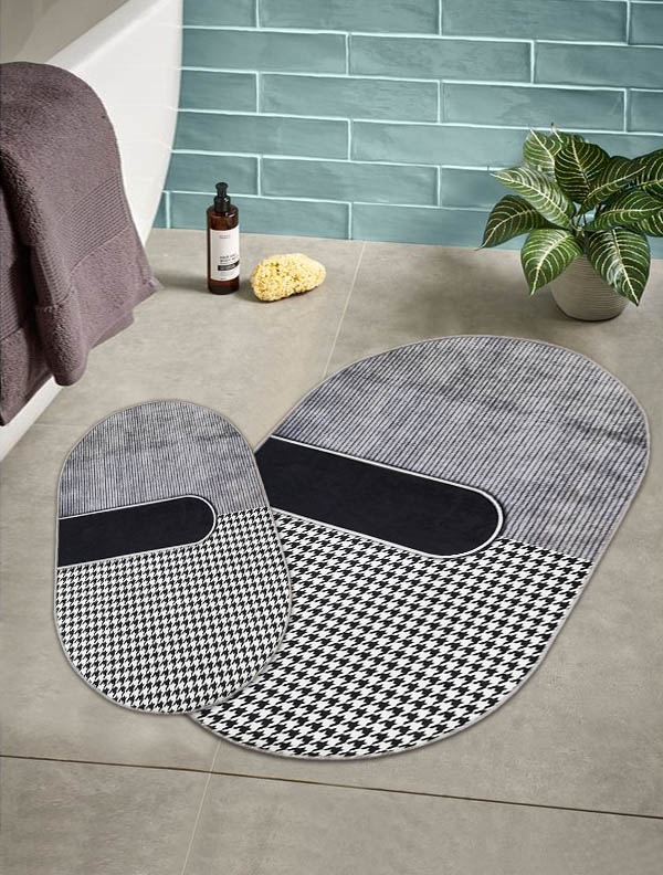 Kaymaz Taban Yıkabilir Toz Leke Tutmaz 2li Set Klozet Banyo Paspas Takımı PL1019-6