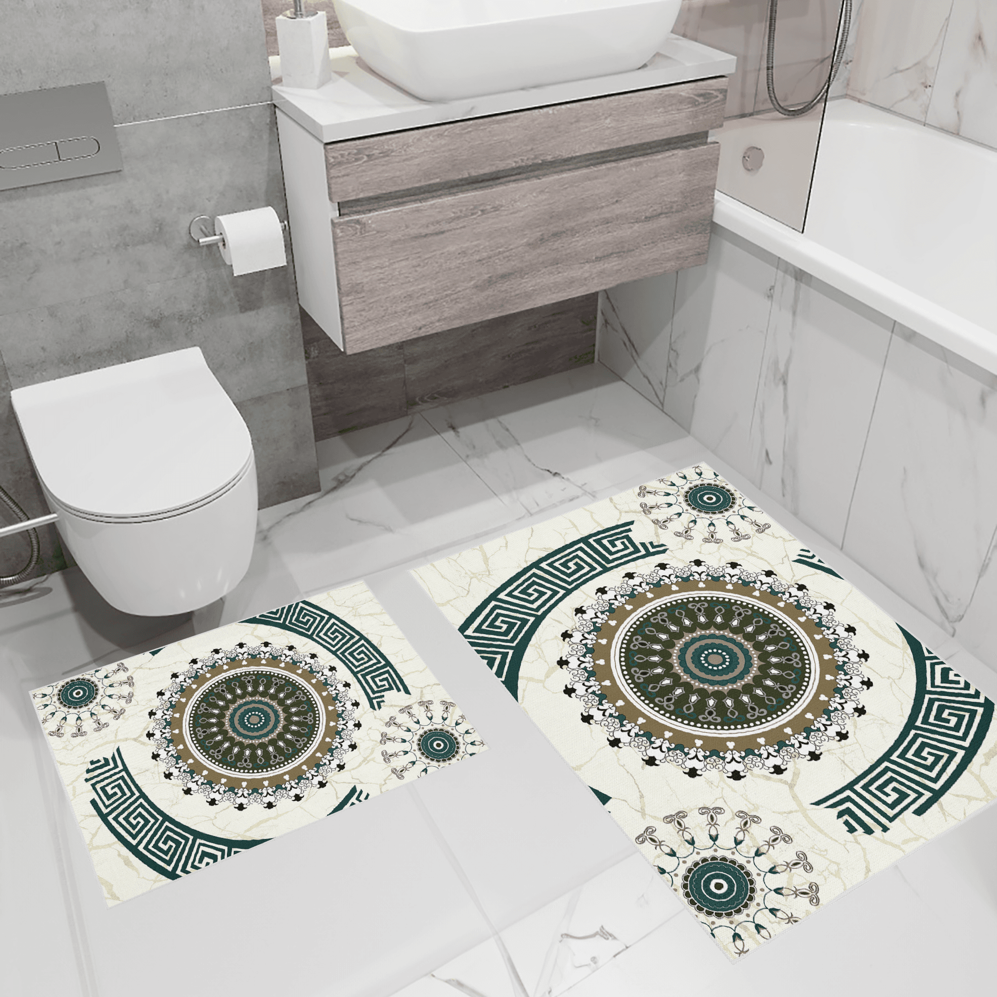 Kaymaz Taban Yıkabilir Toz Leke Tutmaz 2li Set Klozet Oval Banyo Paspas Takımı t1199