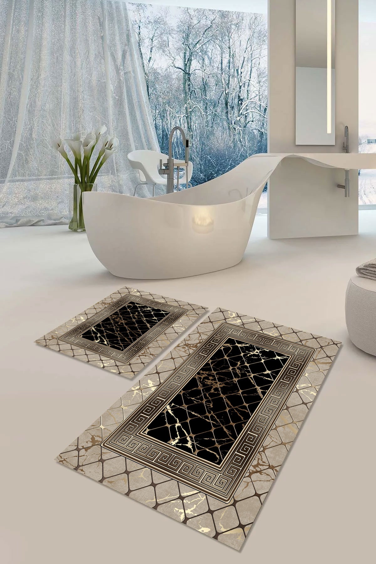 Kaymaz Taban Yıkabilir Toz Leke Tutmaz 2li Set Klozet Banyo Paspas Takımı pl1004-4
