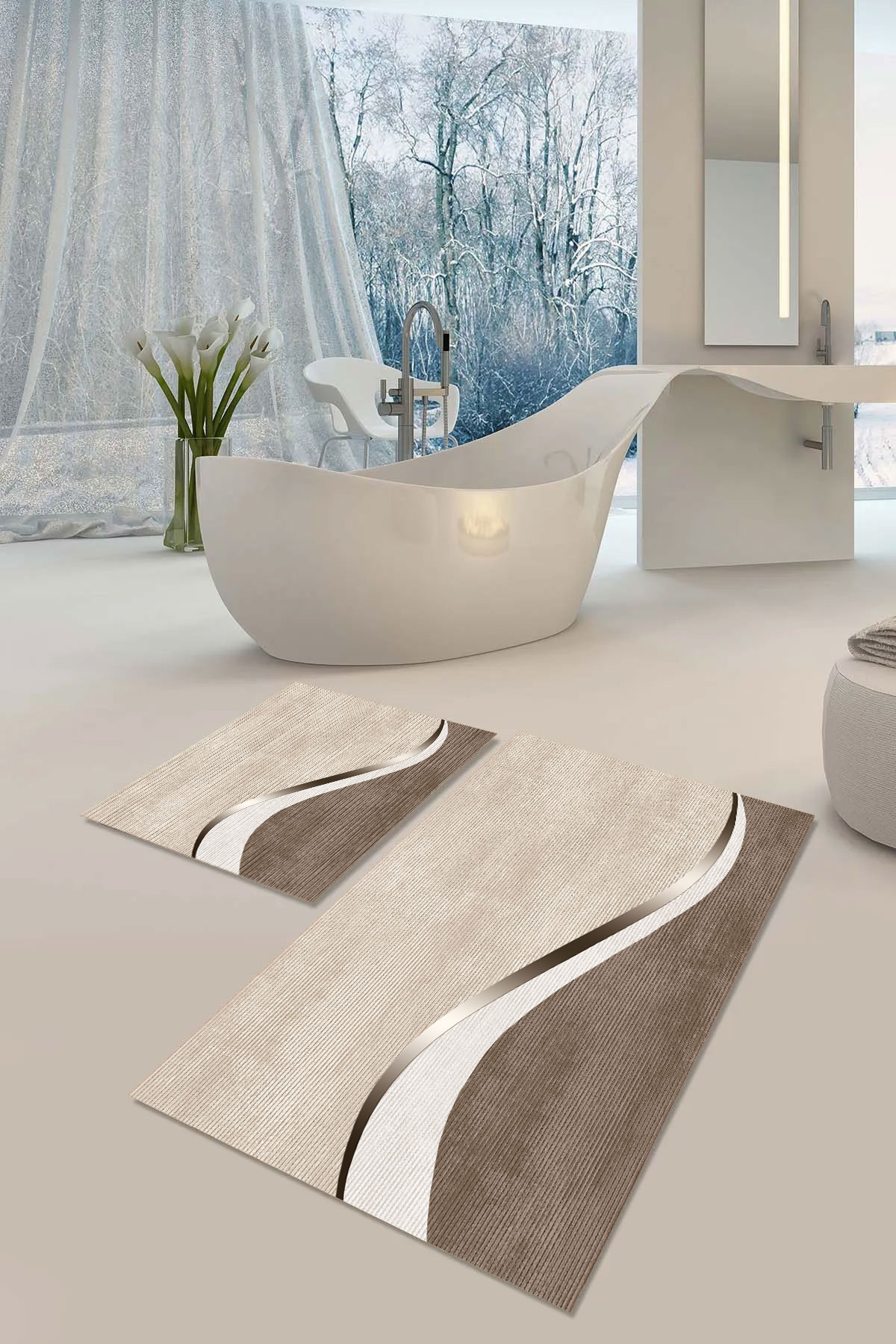 Kaymaz Taban Yıkabilir Toz Leke Tutmaz 2li Set Klozet Banyo Paspas Takımı e1116-1
