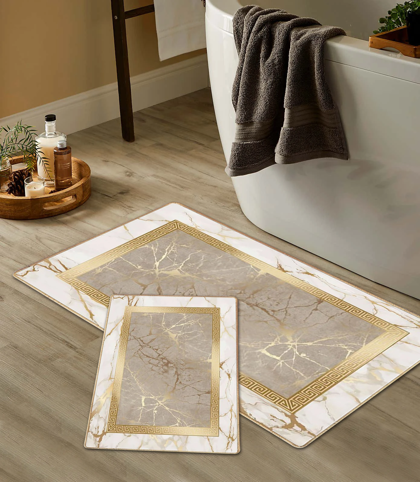 Kaymaz Taban Yıkabilir Toz Leke Tutmaz 2li Set Klozet Banyo Paspas Takımı S1034-2