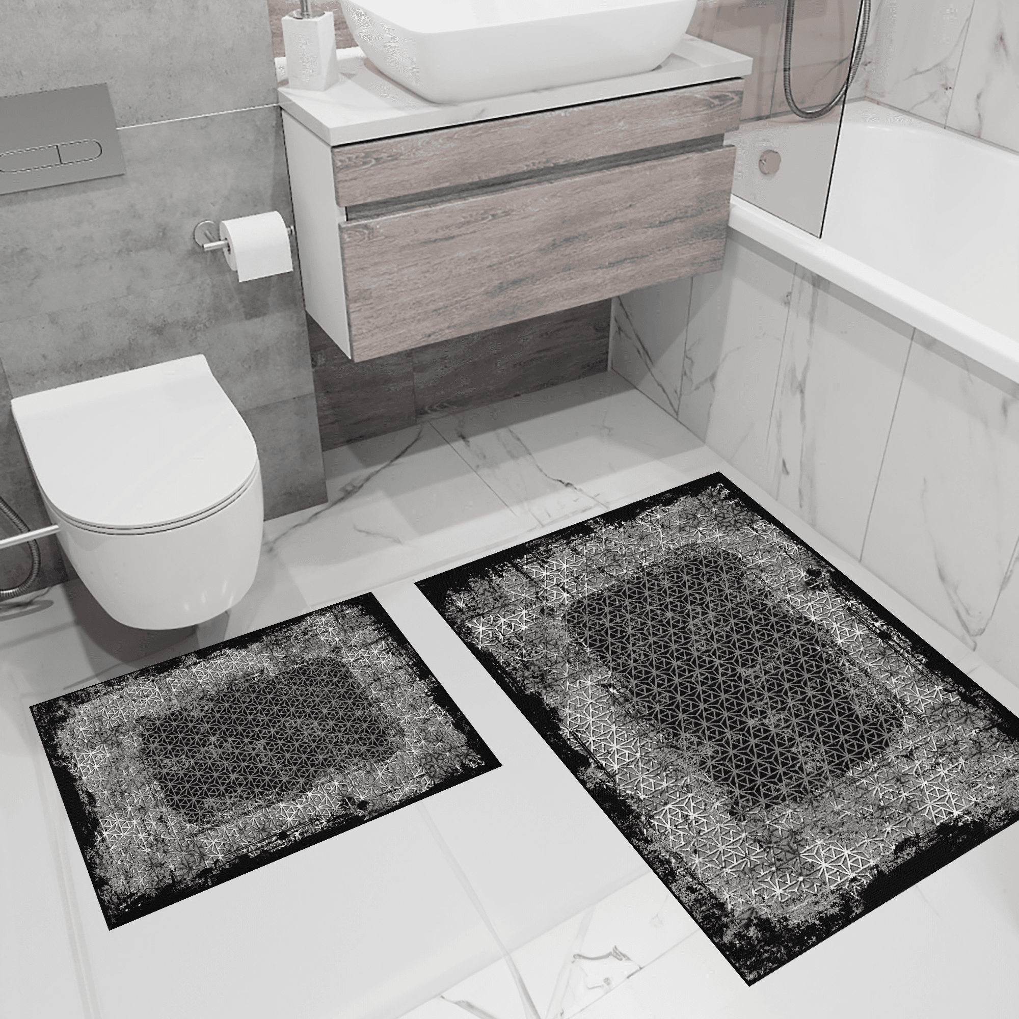 Kaymaz Taban Yıkabilir Toz Leke Tutmaz 2li Set Klozet Oval Banyo Paspas Takımı pl1009