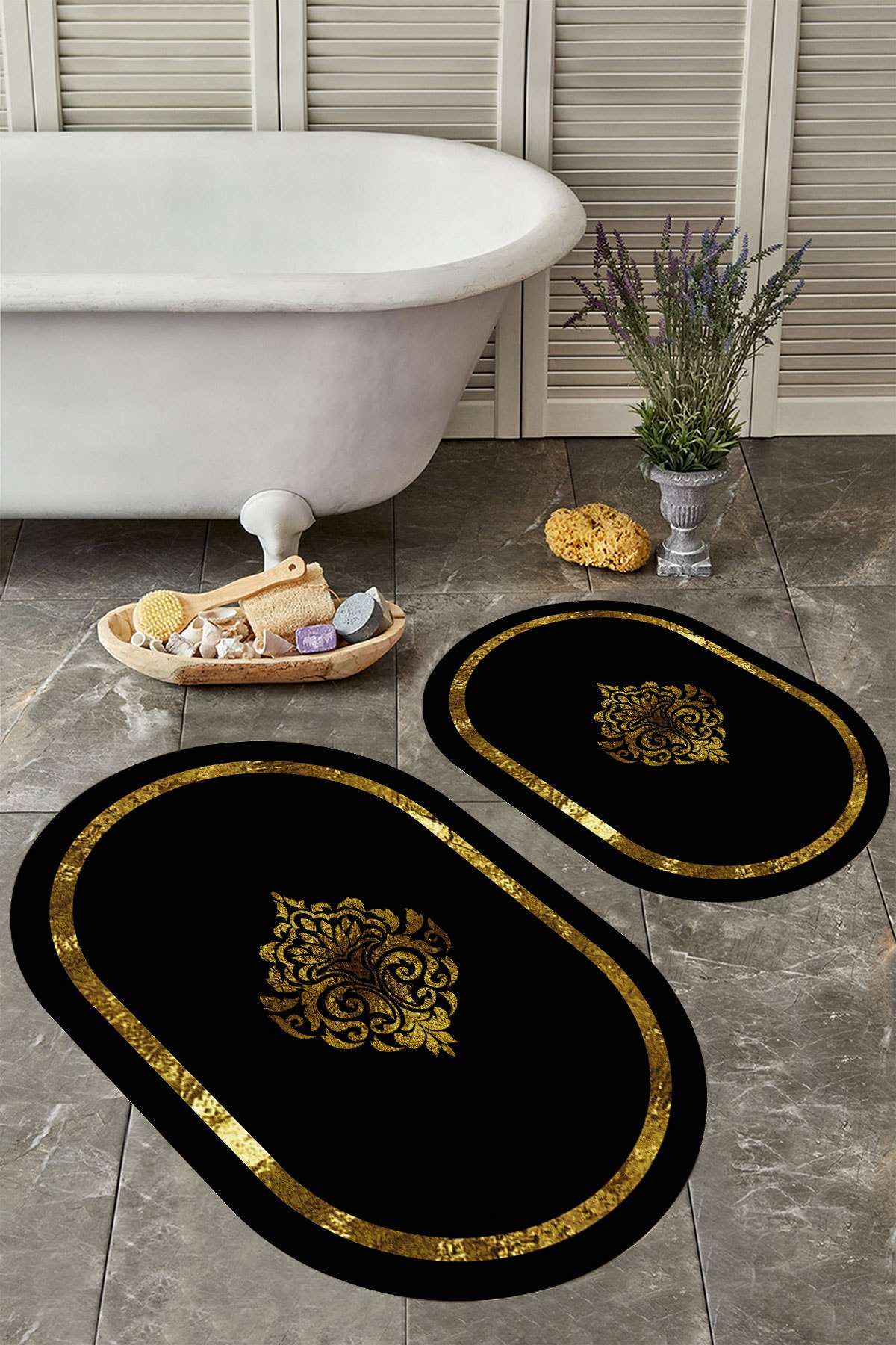 Kaymaz Taban Yıkabilir Toz Leke Tutmaz 2li Set Klozet Banyo Paspas Takımı t1260