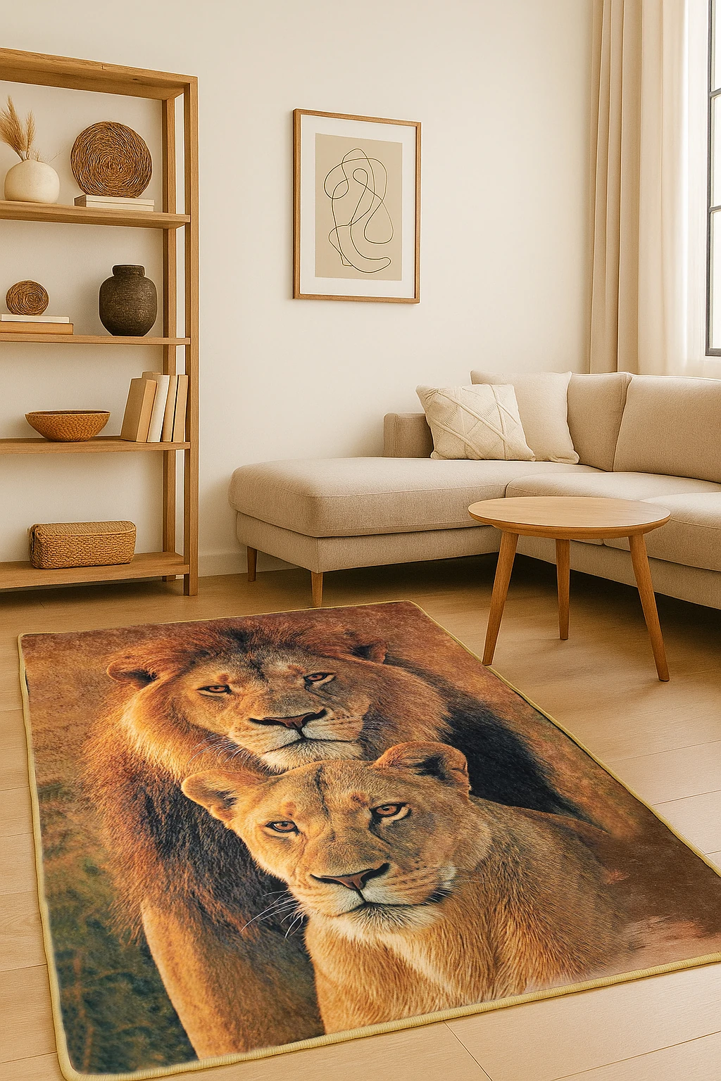  Dekoratif Aslan Temalı  Salon Mutfak Halısı Yolluk 