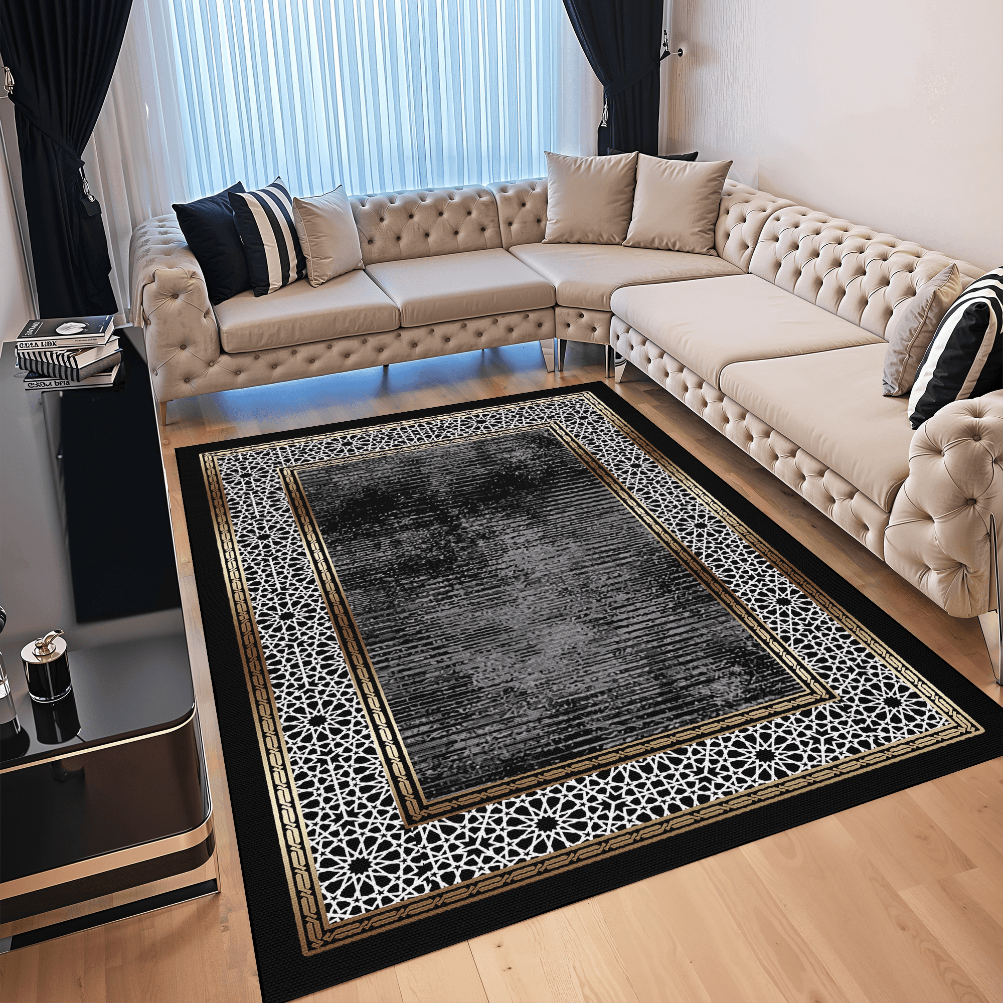 Dijital Baskı Yıkanabilir Kaymaz Taban Dekoratif Salon Mutfak Halısı Yolluk E1007-3