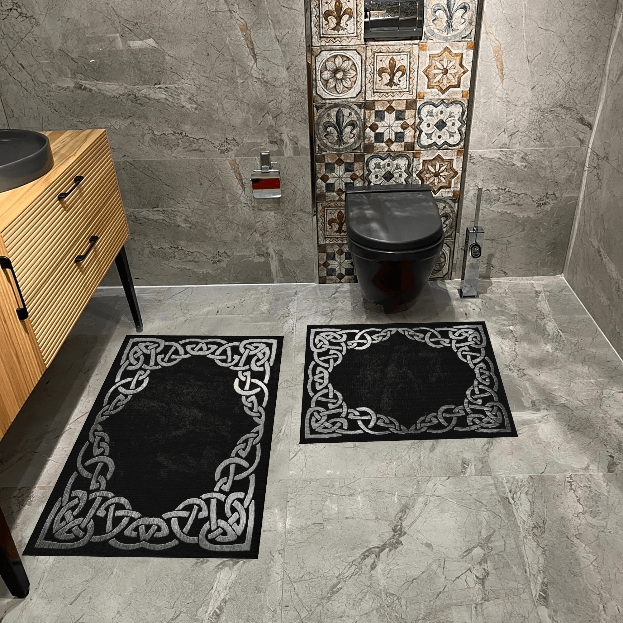 Kaymaz Taban Yıkabilir Toz Leke Tutmaz 2li Set Klozet Oval Banyo Paspas Takımı t1244