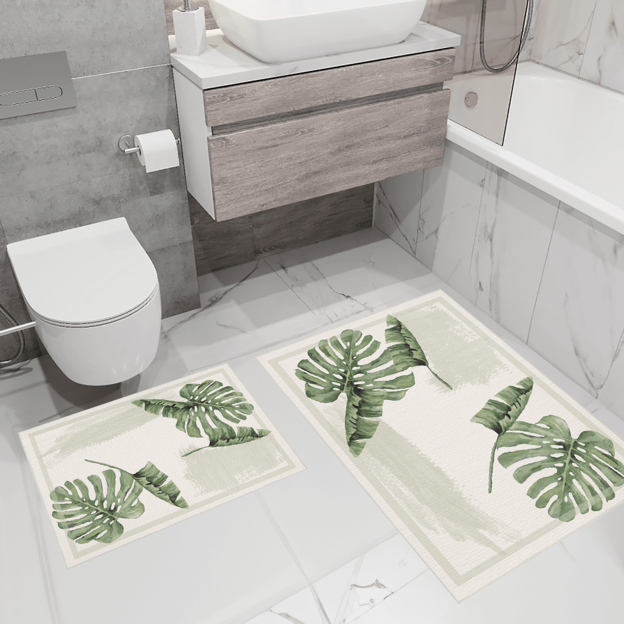 Kaymaz Taban Yıkabilir Toz Leke Tutmaz 2li Set Klozet Oval Banyo Paspas Takımı t1027