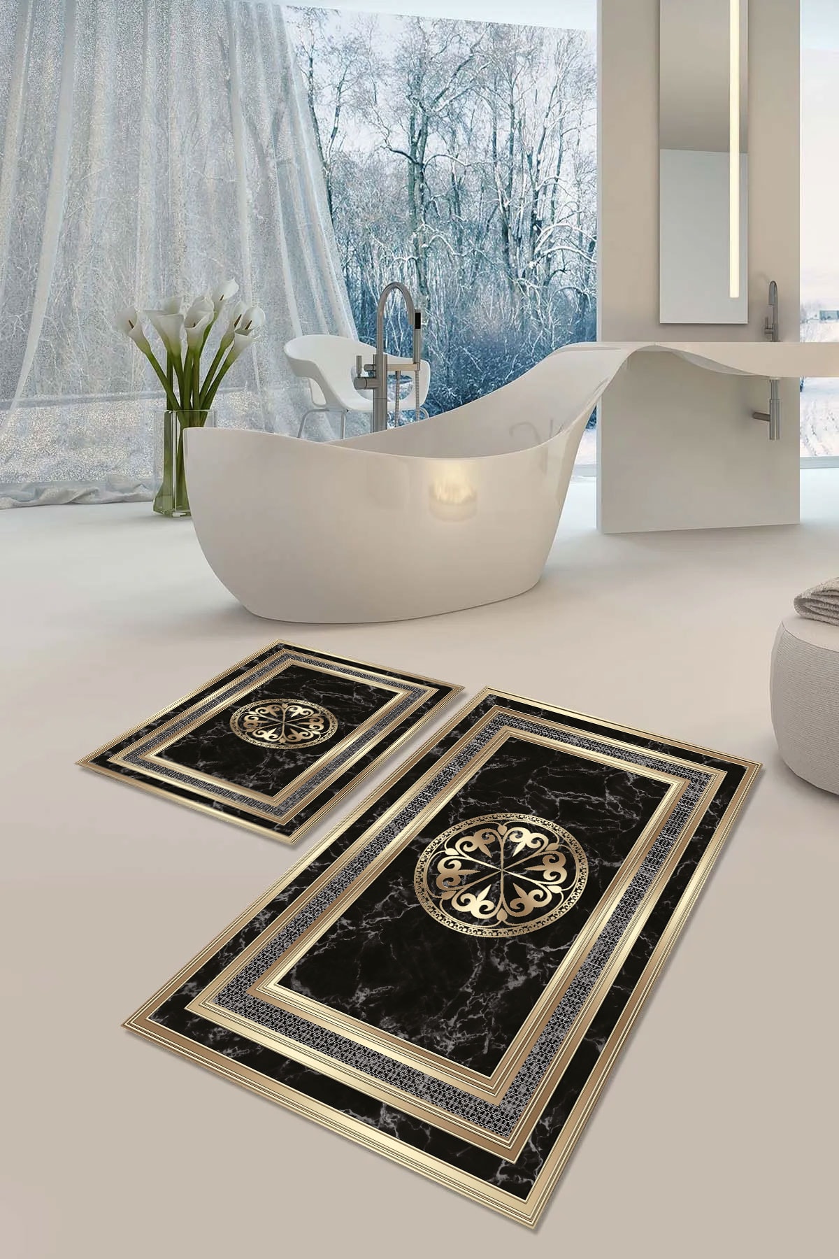 Kaymaz Taban Yıkabilir Toz Leke Tutmaz 2li Set Klozet Banyo Paspas Takımı pl1016-2