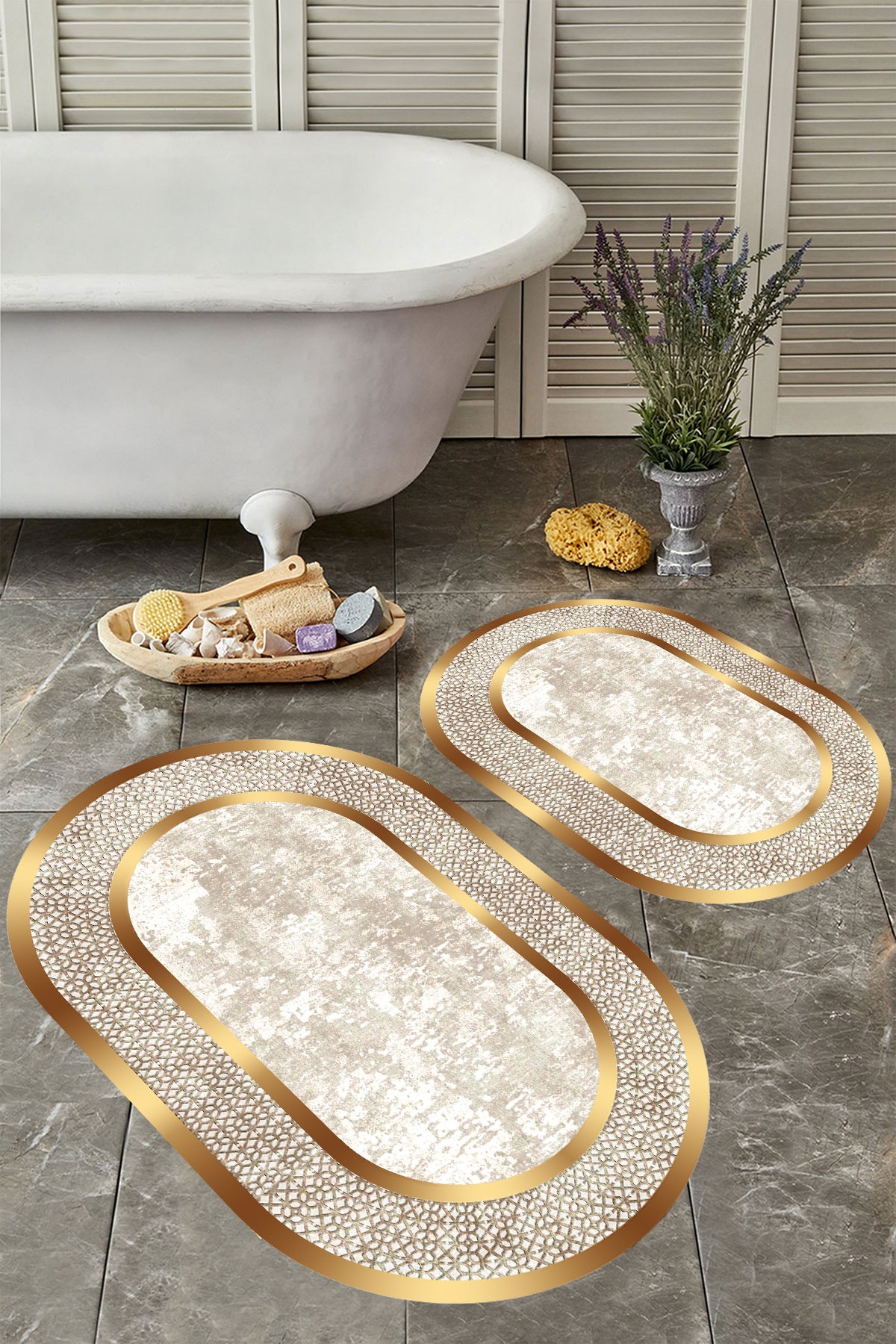 Kaymaz Taban Yıkabilir Toz Leke Tutmaz 2li Set Klozet Banyo Paspas Takımı e1045-10