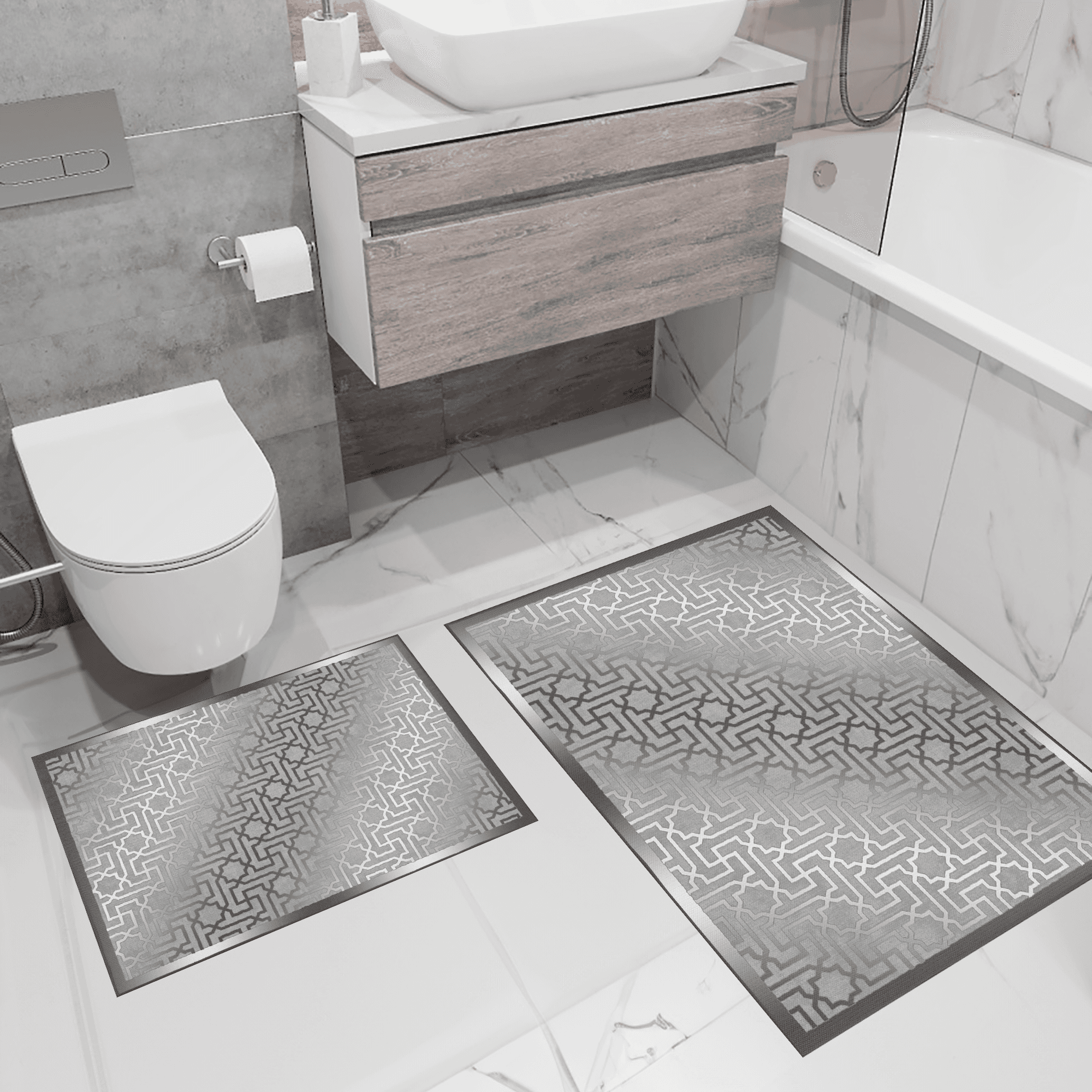 Kaymaz Taban Yıkabilir Toz Leke Tutmaz 2li Set Klozet Oval Banyo Paspas Takımı t1248-6