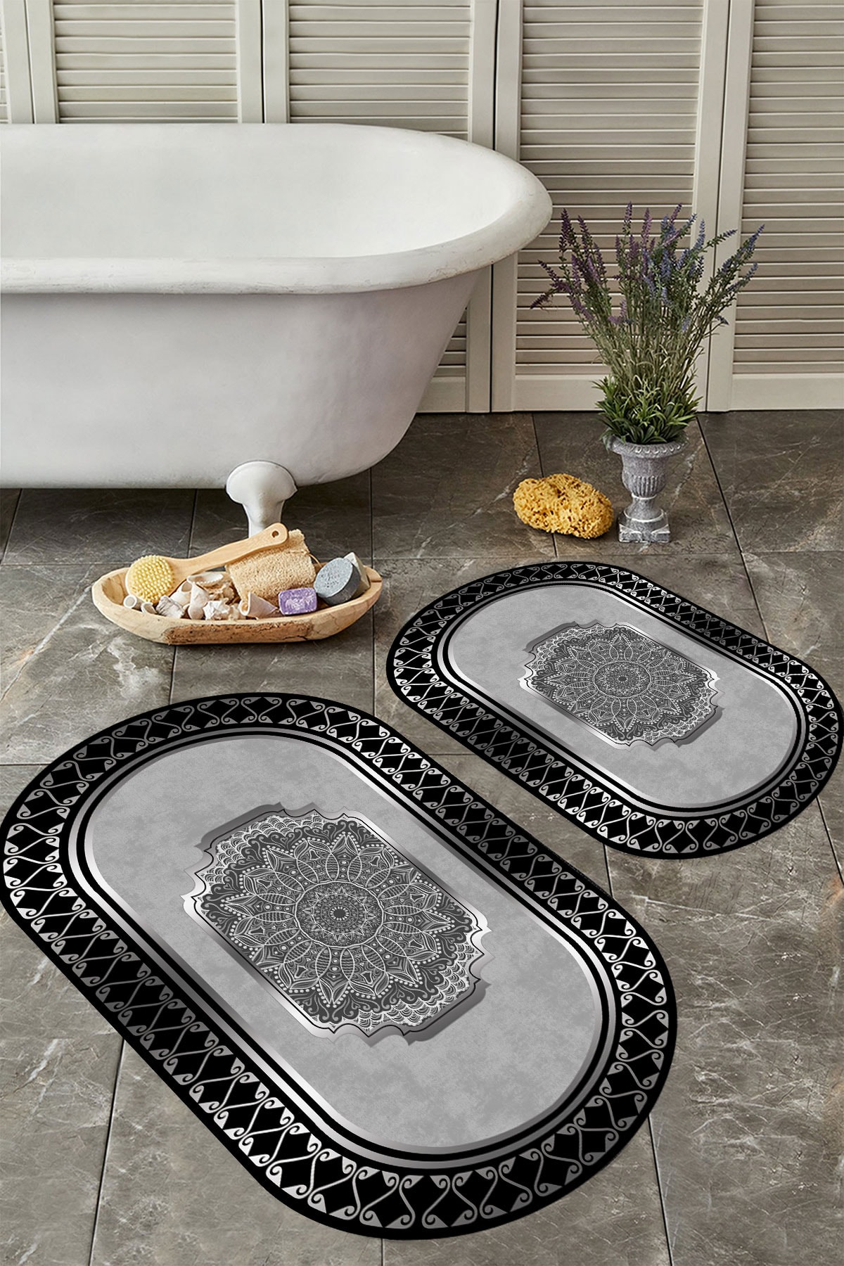 Kaymaz Taban Yıkabilir Toz Leke Tutmaz 2li Set Klozet Banyo Paspas Takımı e1087-1