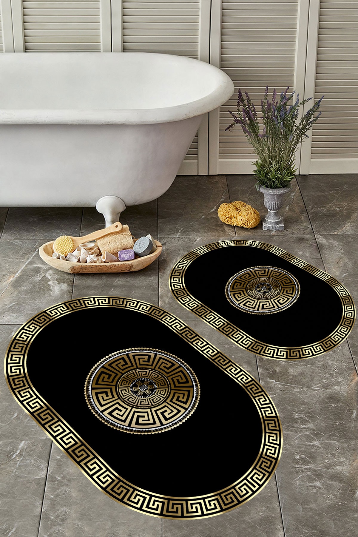 Kaymaz Taban Yıkabilir Toz Leke Tutmaz 2li Set Klozet Banyo Paspas Takımı t1259