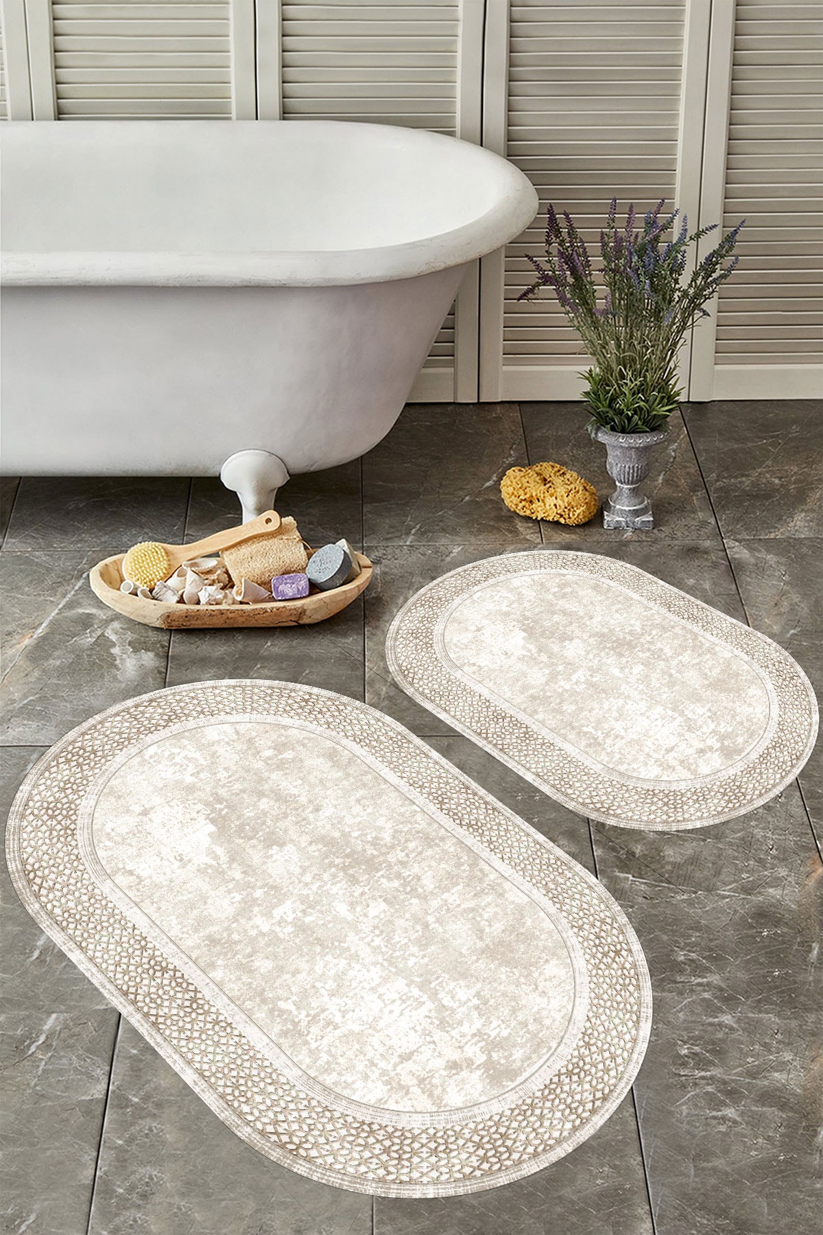 Kaymaz Taban Yıkabilir Toz Leke Tutmaz 2li Set Klozet Banyo Paspas Takımı e1045