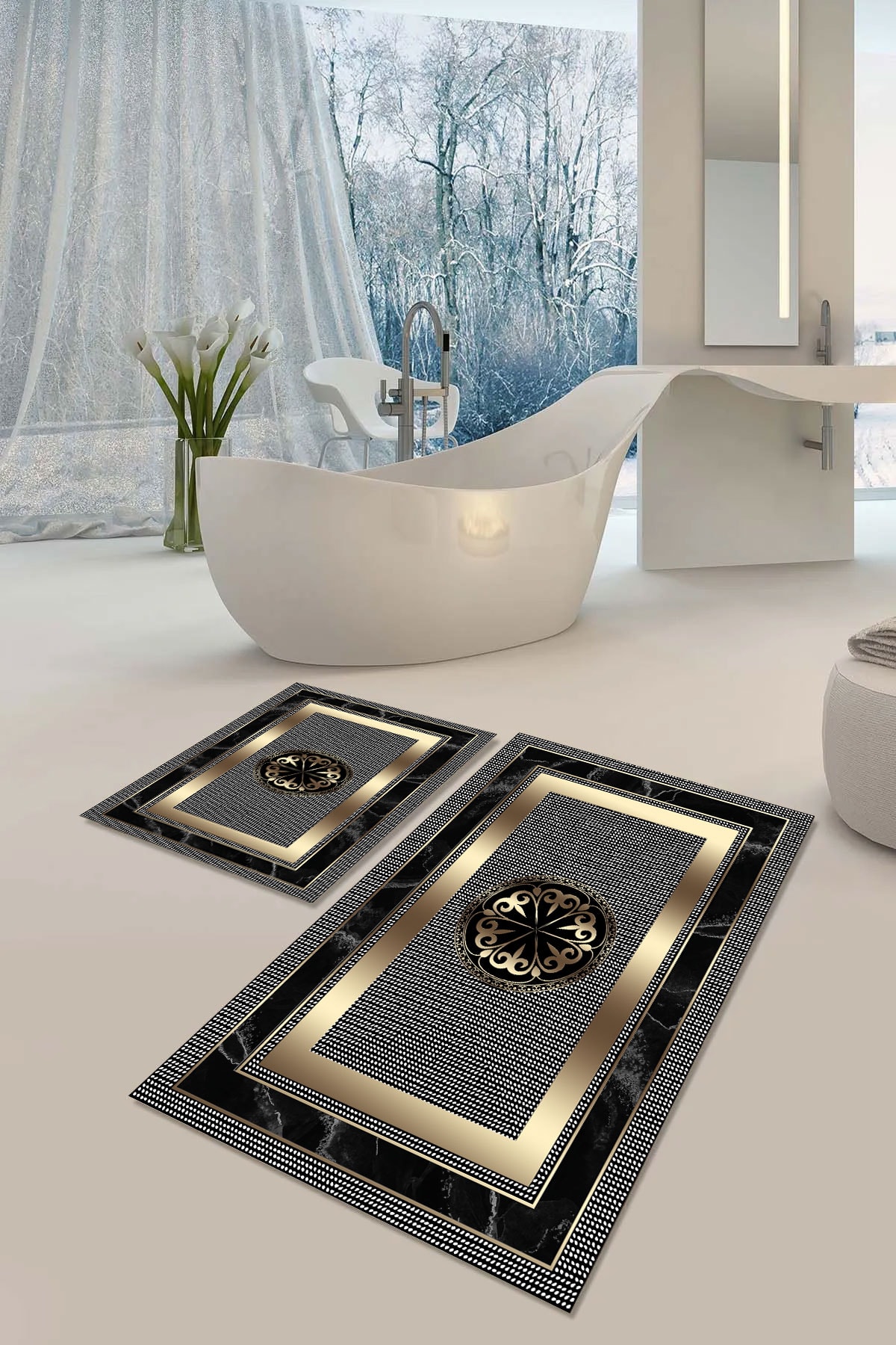 Kaymaz Taban Yıkabilir Toz Leke Tutmaz 2li Set Klozet Banyo Paspas Takımı pl1016