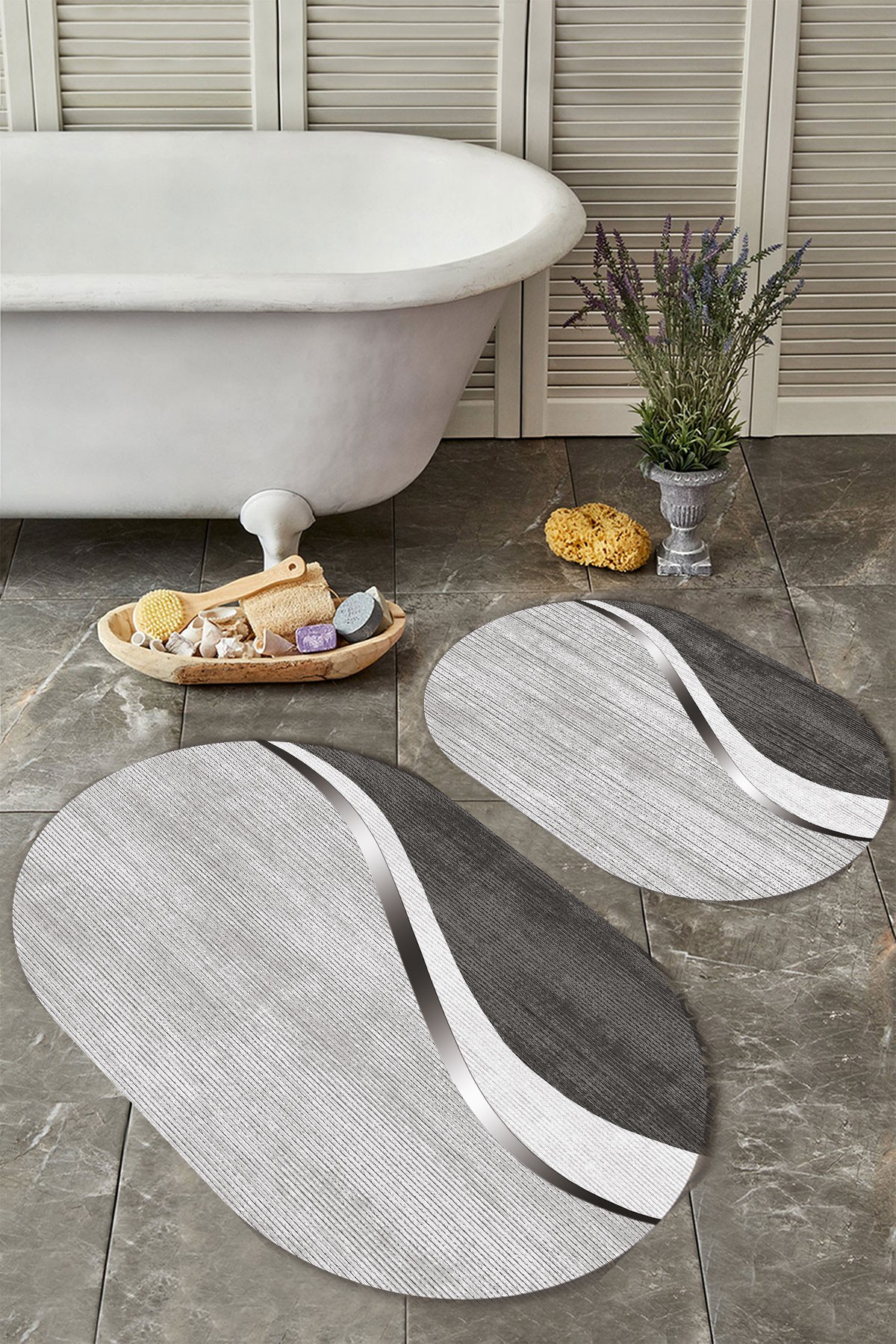 Kaymaz Taban Yıkabilir Toz Leke Tutmaz 2li Set Klozet Banyo Paspas Takımı e1116