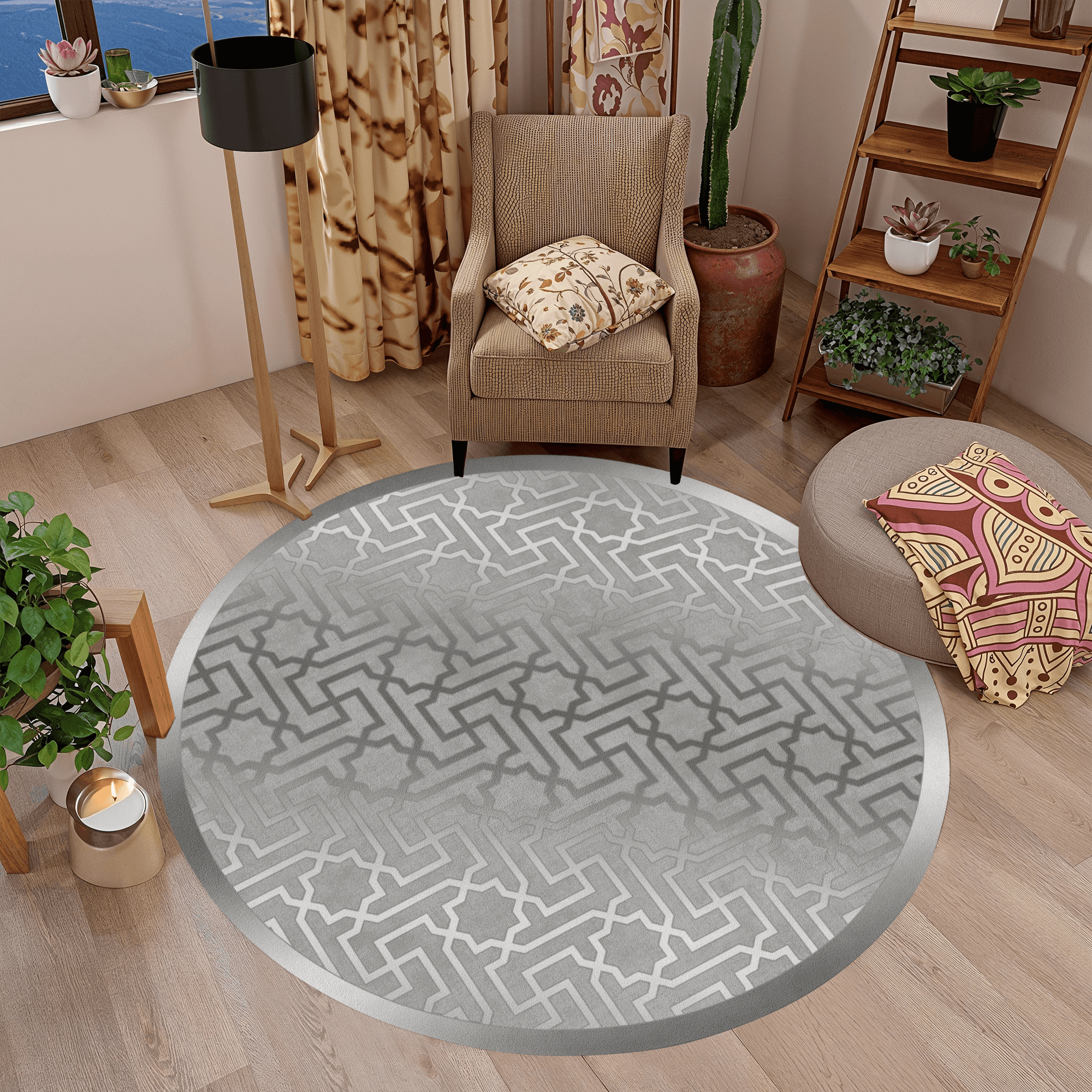 Yıkanabilir Kaymaz Taban Leke Tutmaz Dekoratif Salon Halısı T1248-6