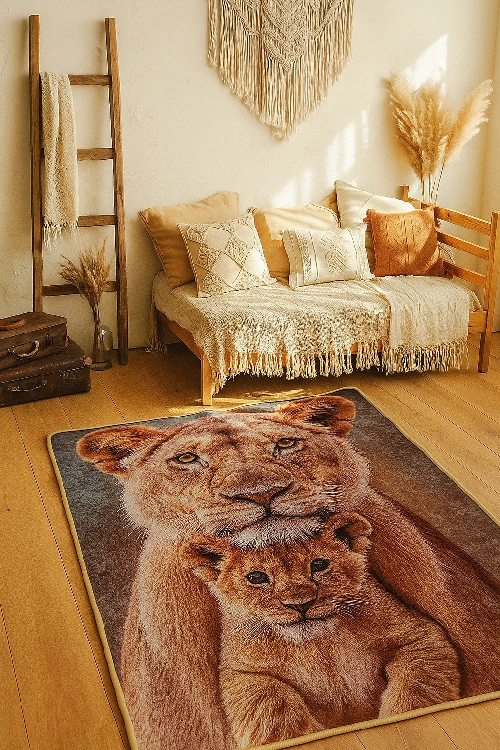  Dekoratif Kaplan Temalı  Salon Mutfak Halısı Yolluk 