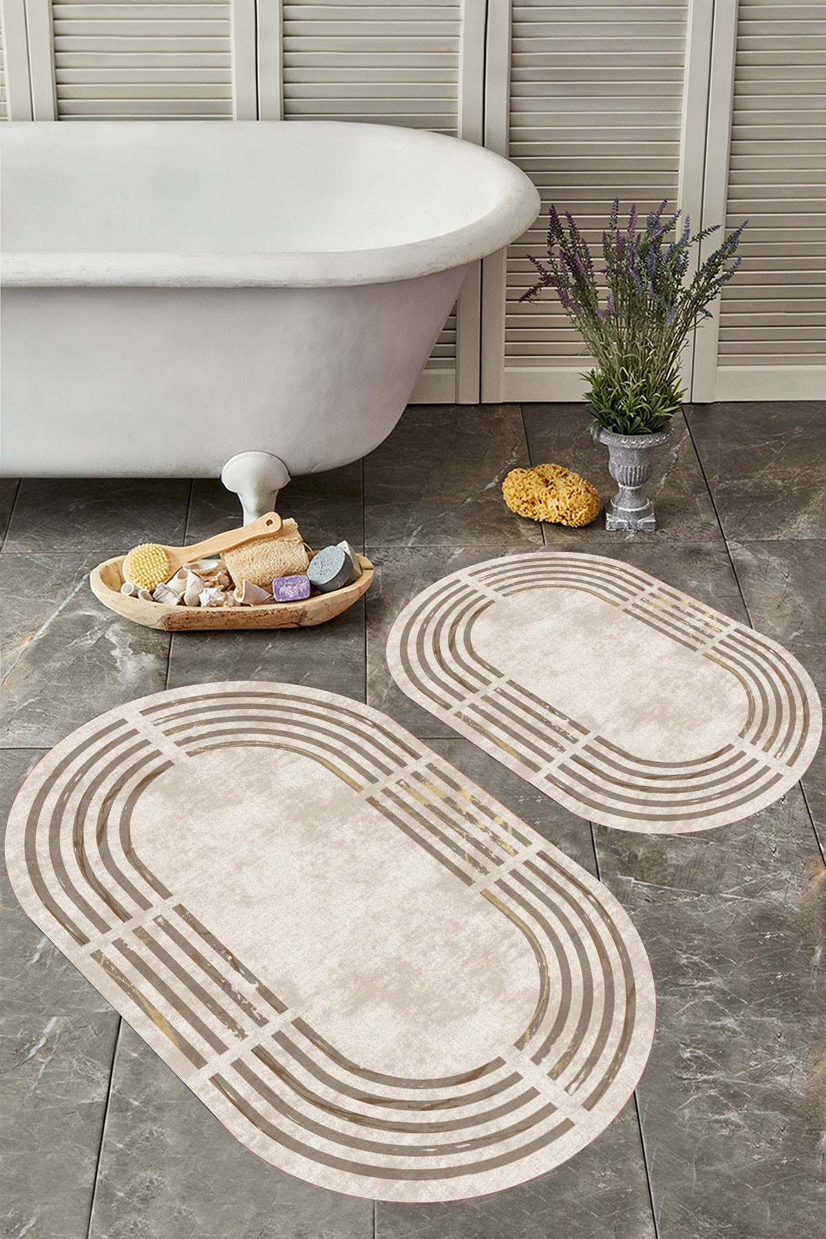 Kaymaz Taban Yıkabilir Toz Leke Tutmaz 2li Set Klozet Banyo Paspas Takımı e1046