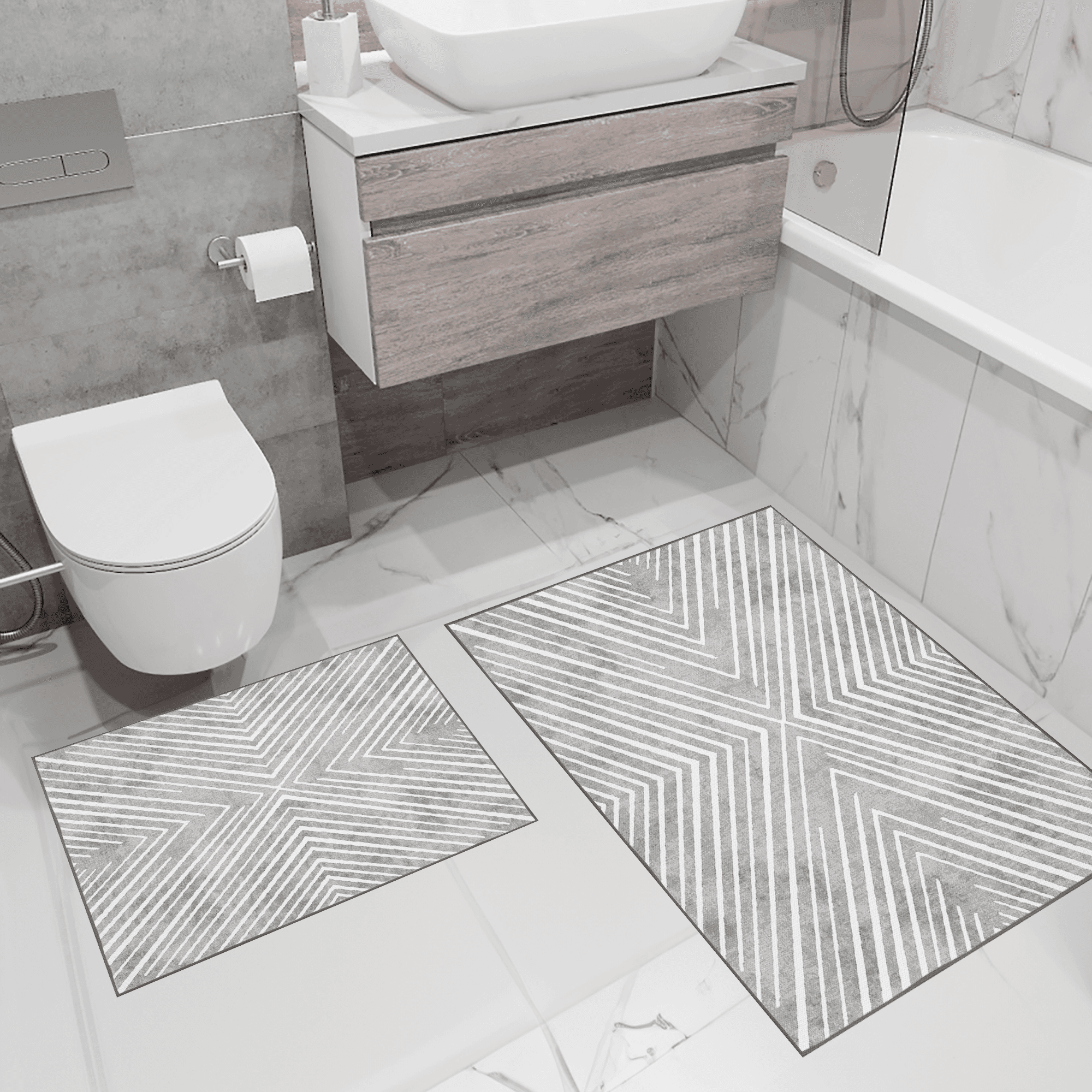 Kaymaz Taban Yıkabilir Toz Leke Tutmaz 2li Set Klozet Oval Banyo Paspas Takımı e1010