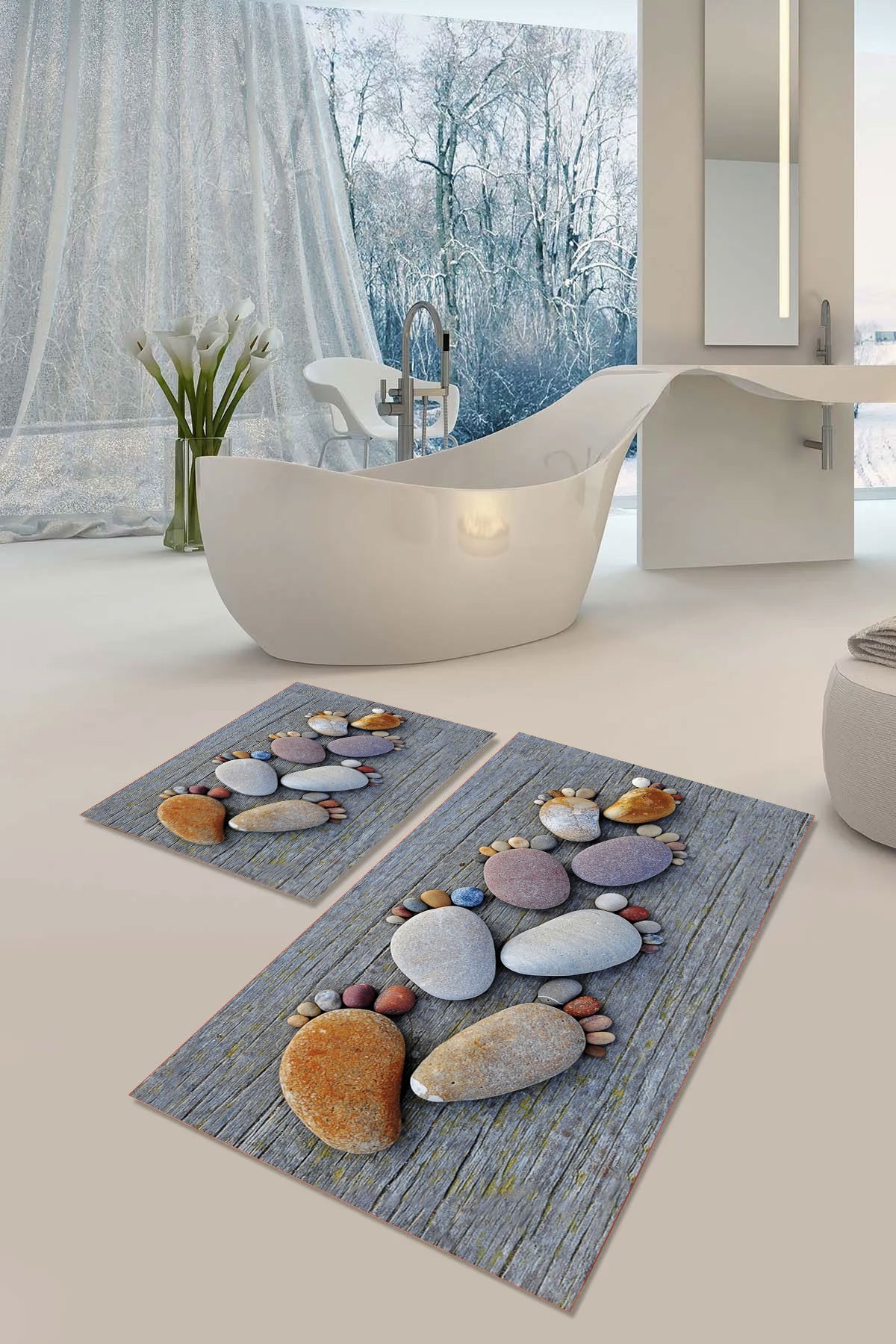 Kaymaz Taban Yıkabilir Toz Leke Tutmaz 2li Set Klozet Banyo Paspas Takımı b1006