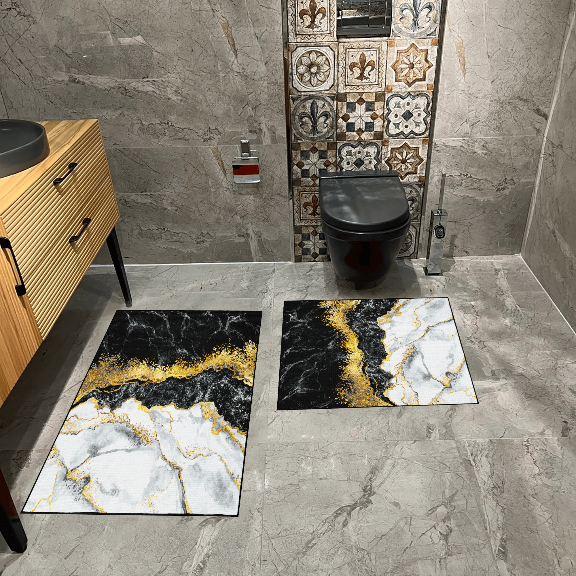 Kaymaz Taban Yıkabilir Toz Leke Tutmaz 2li Set Klozet Oval Banyo Paspas Takımı m3000