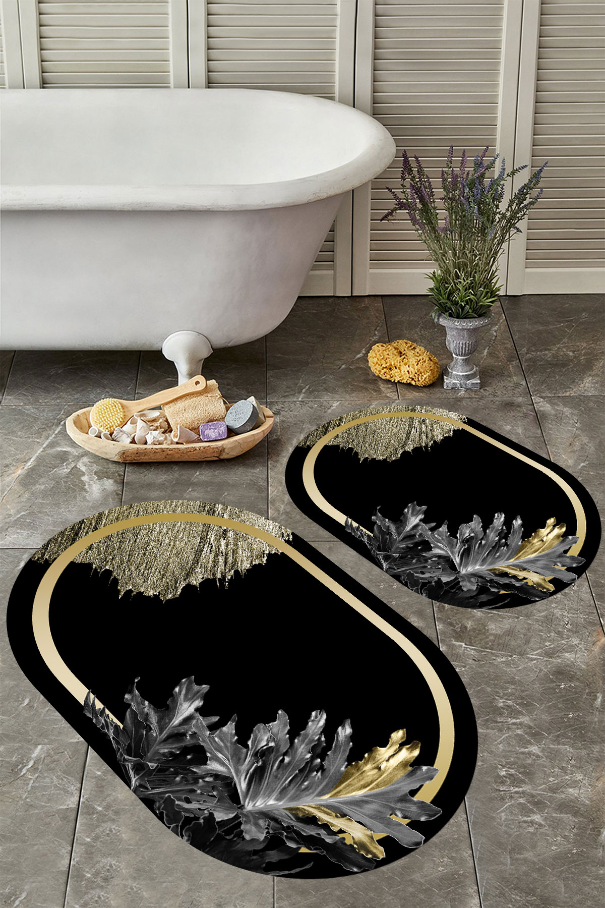 Kaymaz Taban Yıkabilir Toz Leke Tutmaz 2li Set Klozet Banyo Paspas Takımı t1025