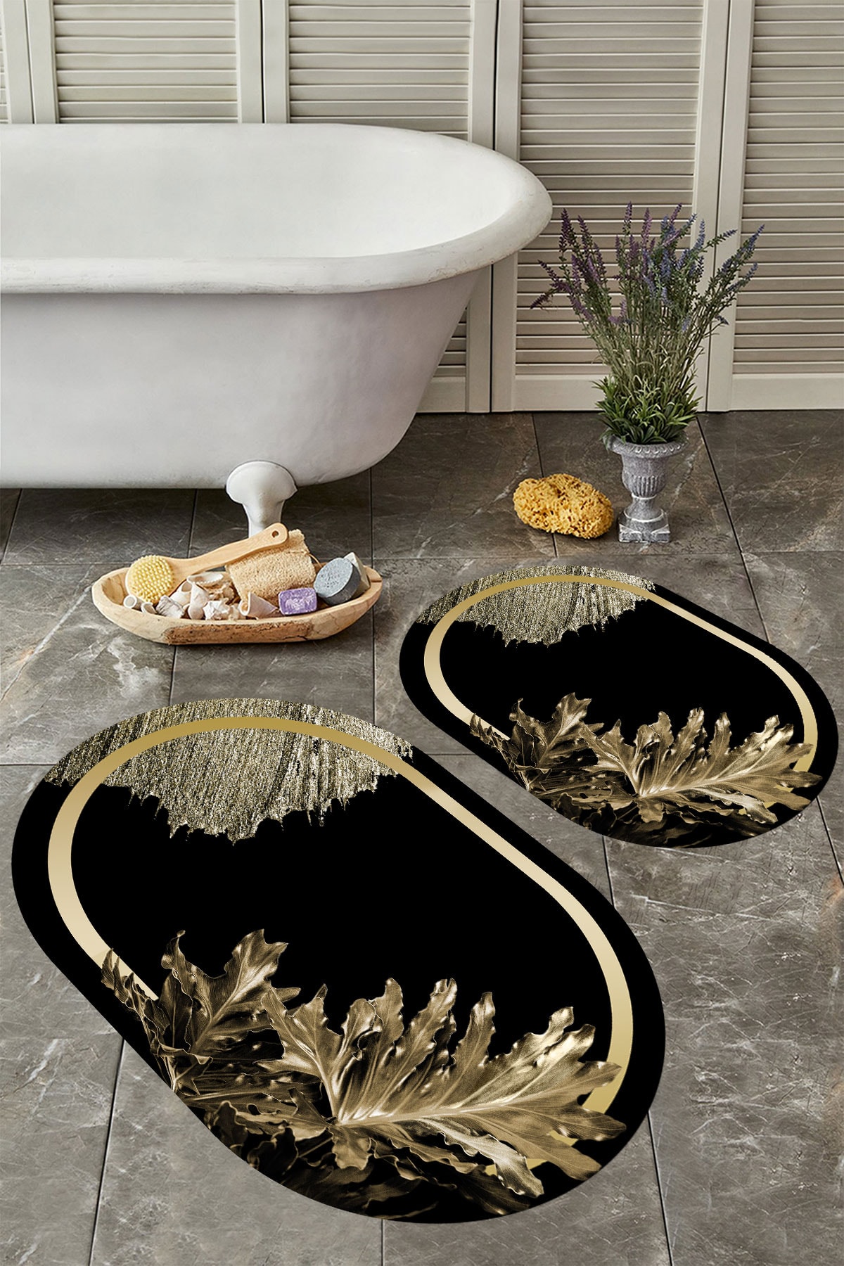 Kaymaz Taban Yıkabilir Toz Leke Tutmaz 2li Set Klozet Banyo Paspas Takımı t1025-3