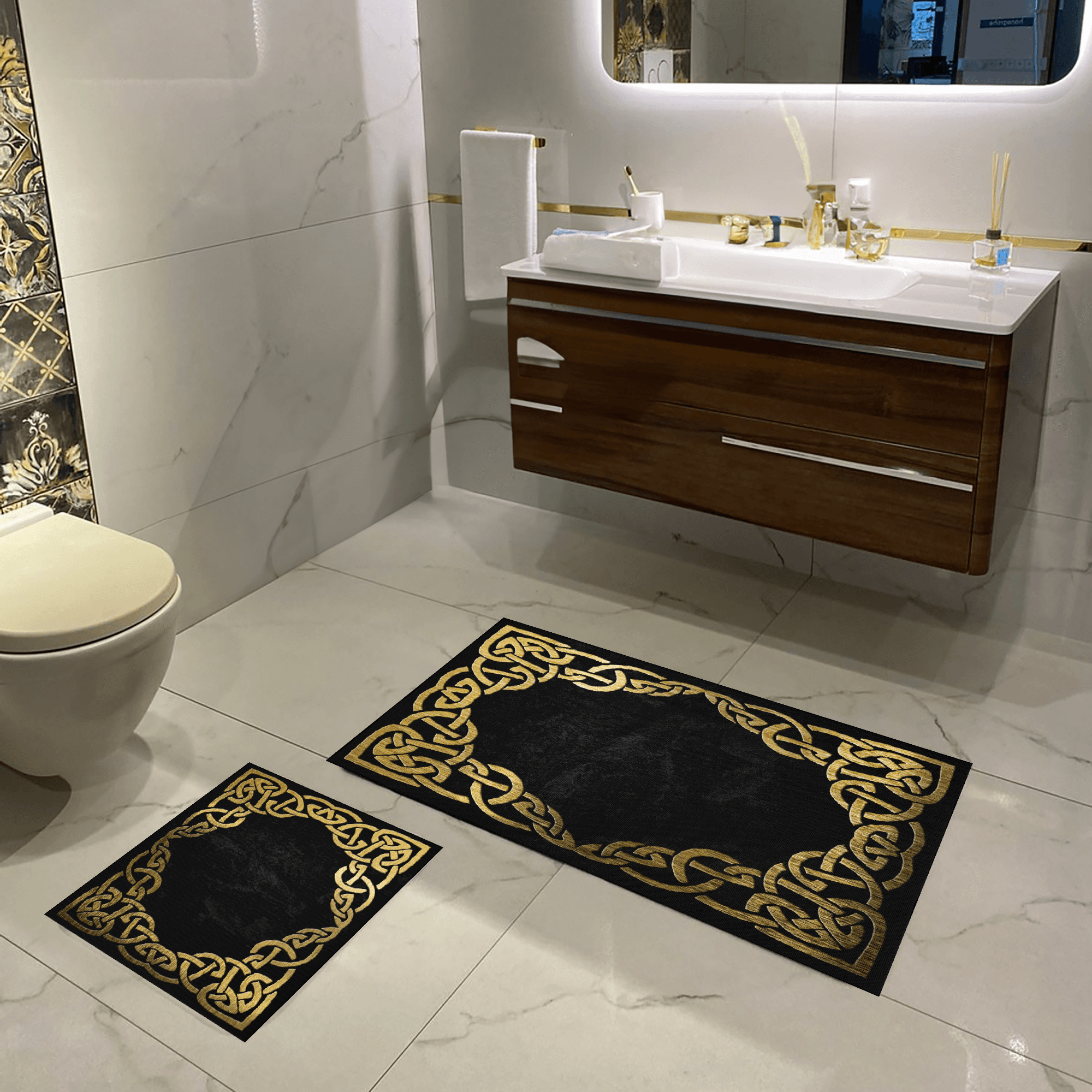 Kaymaz Taban Yıkabilir Toz Leke Tutmaz 2li Set Klozet Oval Banyo Paspas Takımı t1244-1