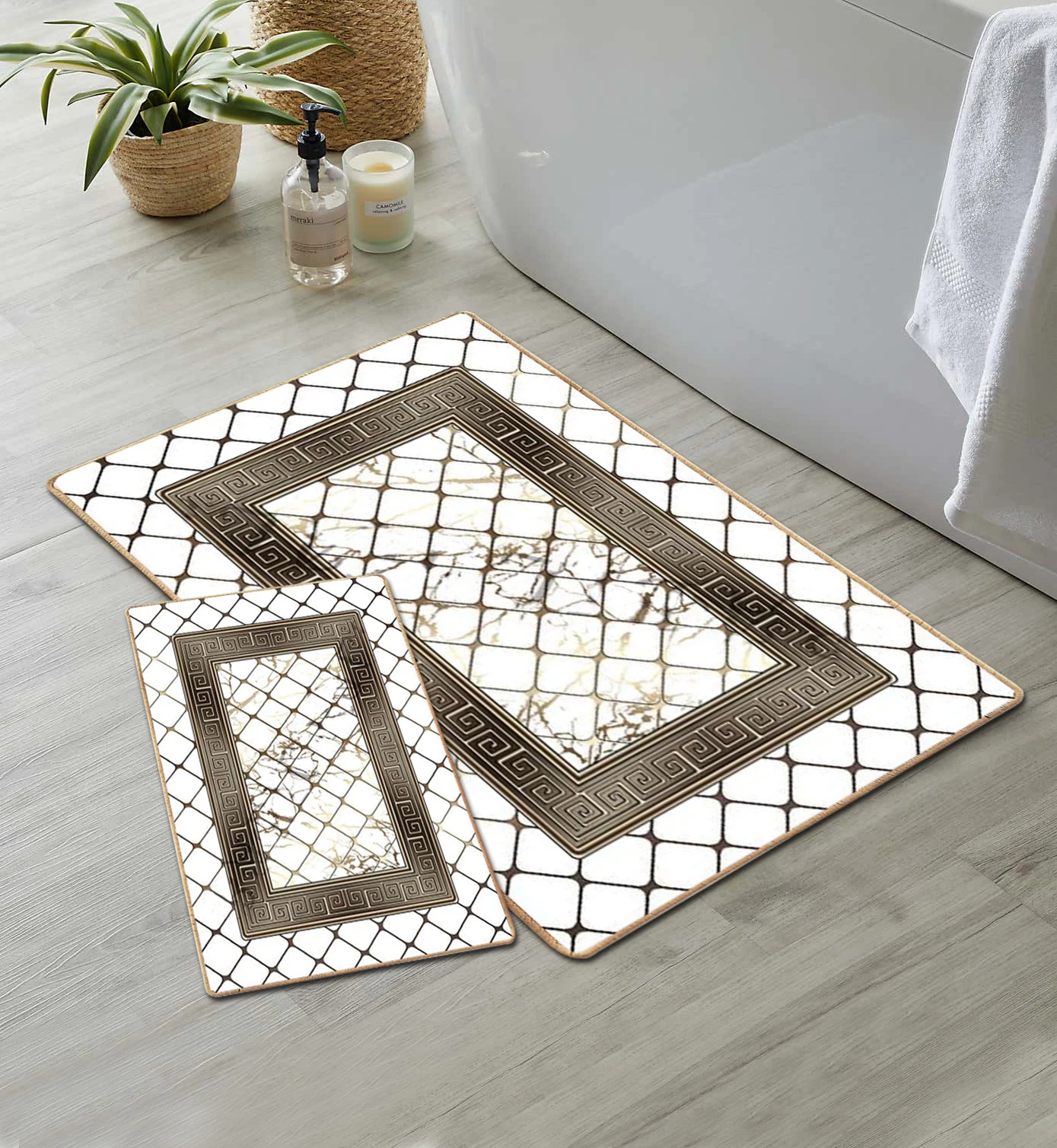 Kaymaz Taban Yıkabilir Toz Leke Tutmaz 2li Set Klozet Banyo Paspas Takımı PL1004-1