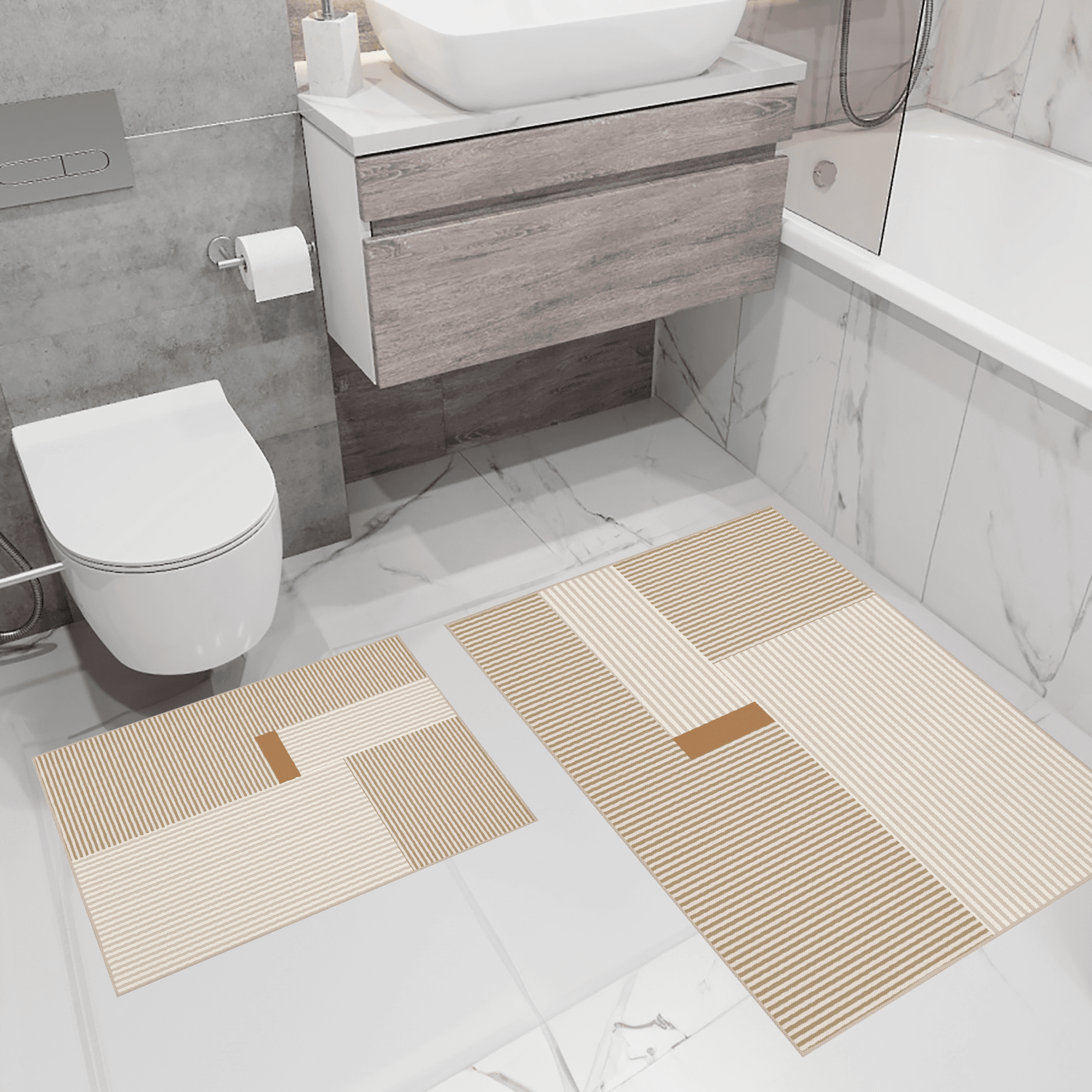 Kaymaz Taban Yıkabilir Toz Leke Tutmaz 2li Set Klozet Oval Banyo Paspas Takımı t1309