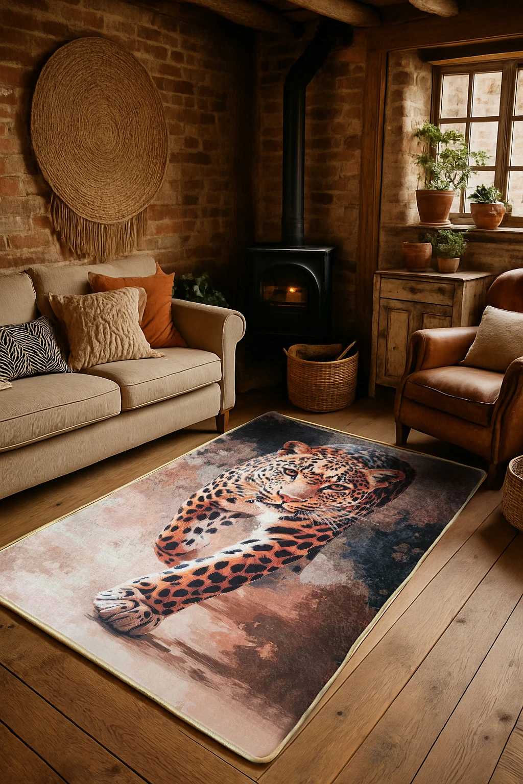  Dekoratif Kaplan Temalı  Salon Mutfak Halısı Yolluk 