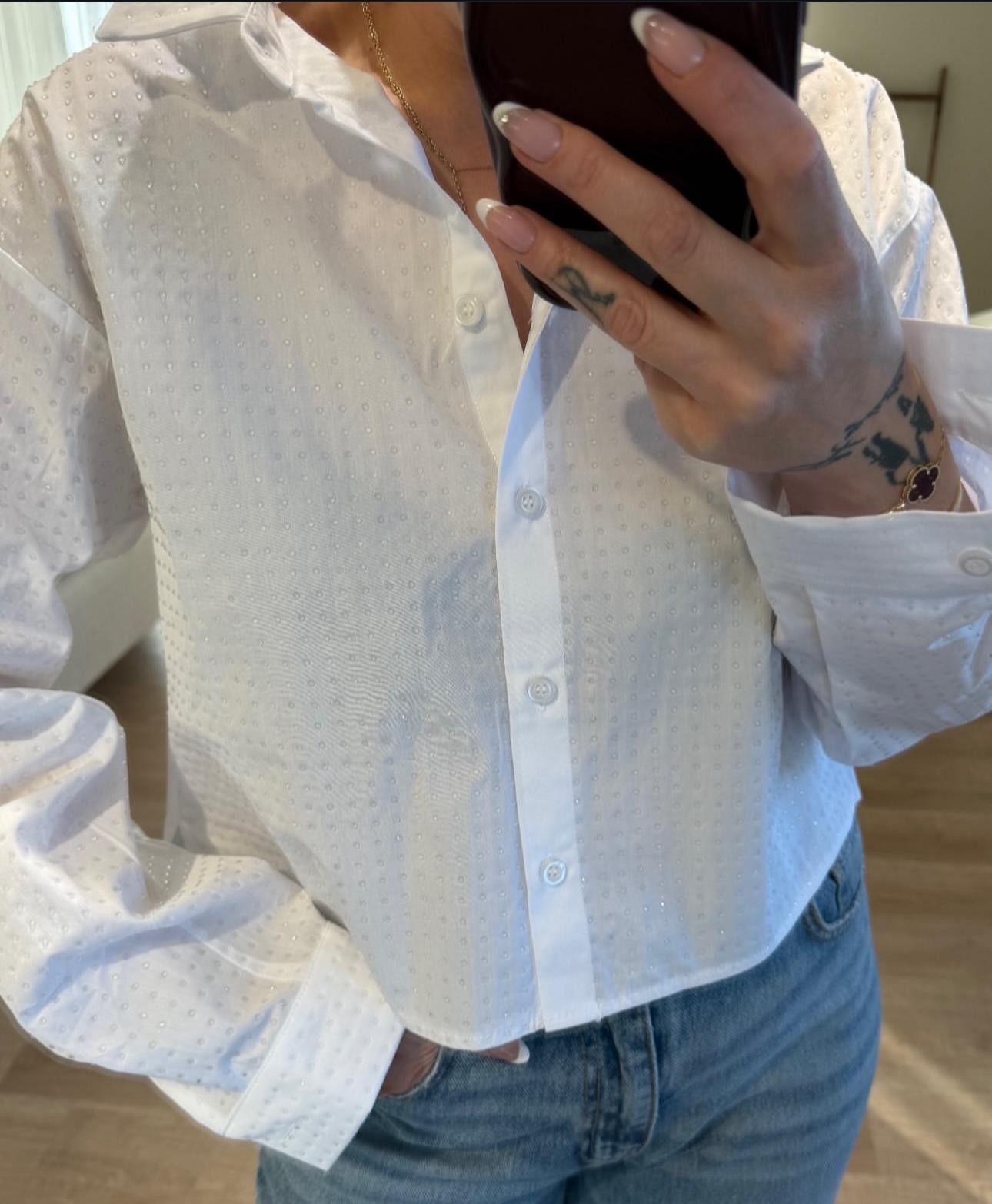 Crop Taşlı Poplin Gömlek