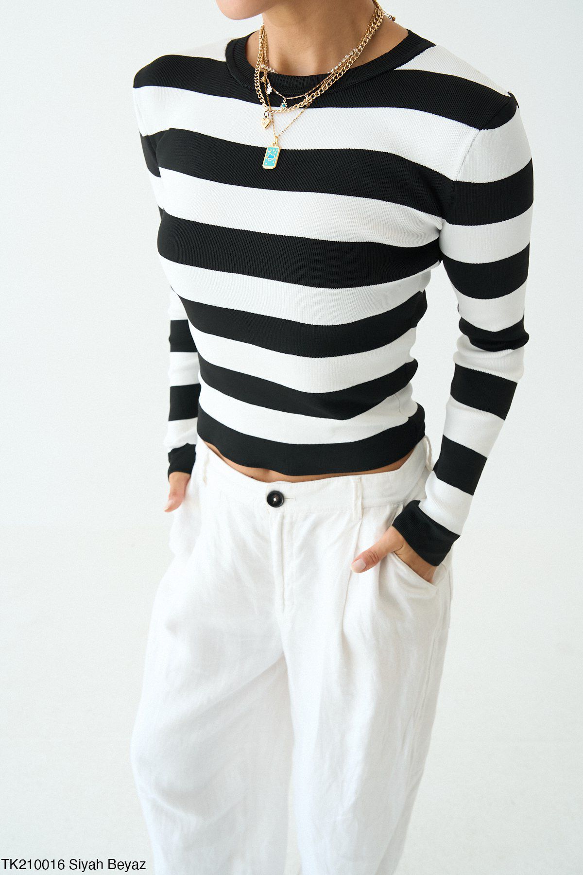 Çizgili Likralı Merserize Bluz