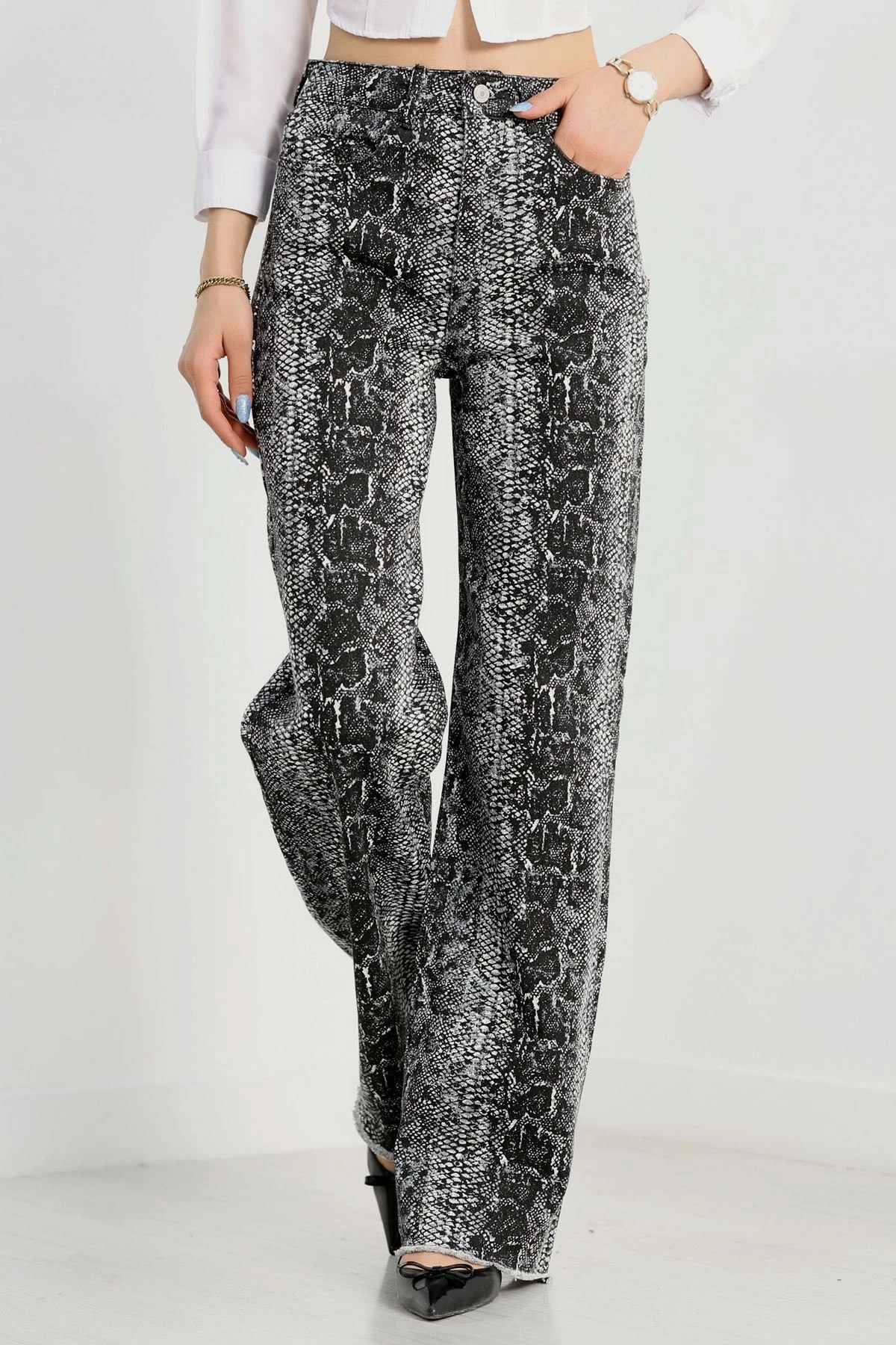 Yılan Derisi Palazzo Kot Pantolon