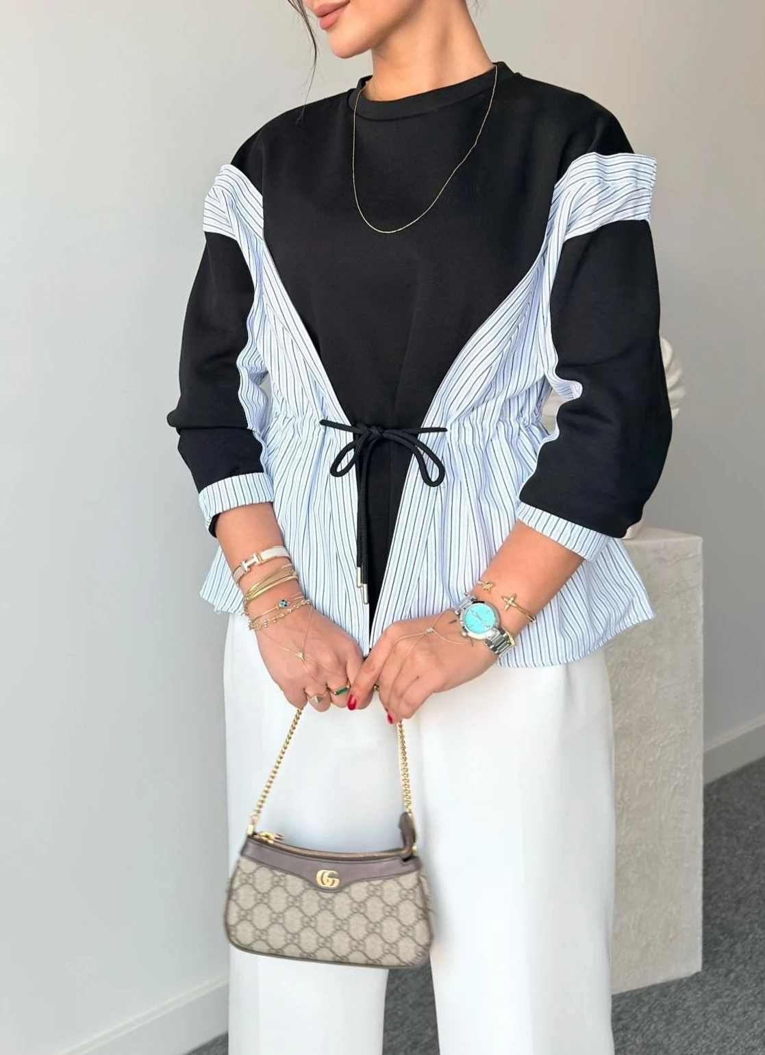 Parçalı Yanı Bağcıklı Sweat