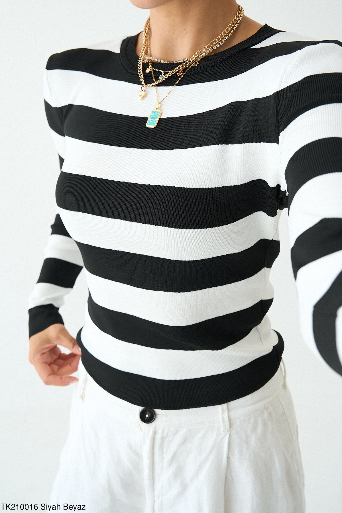 Çizgili Likralı Merserize Bluz