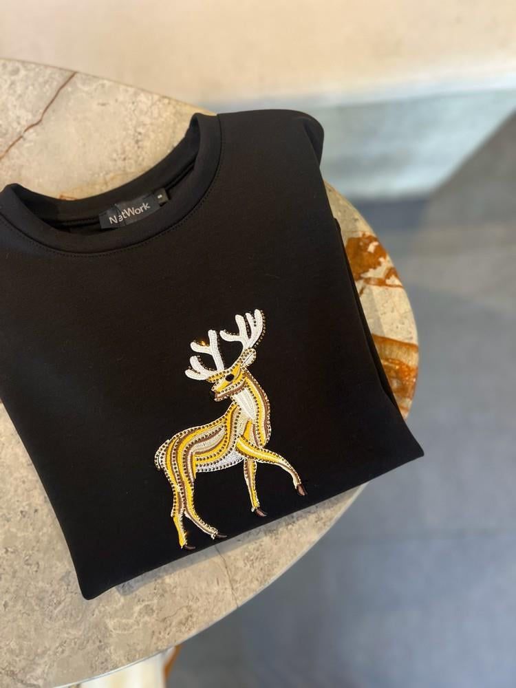 Netwrk Geyikli Taşlı Modal Sweatshirt