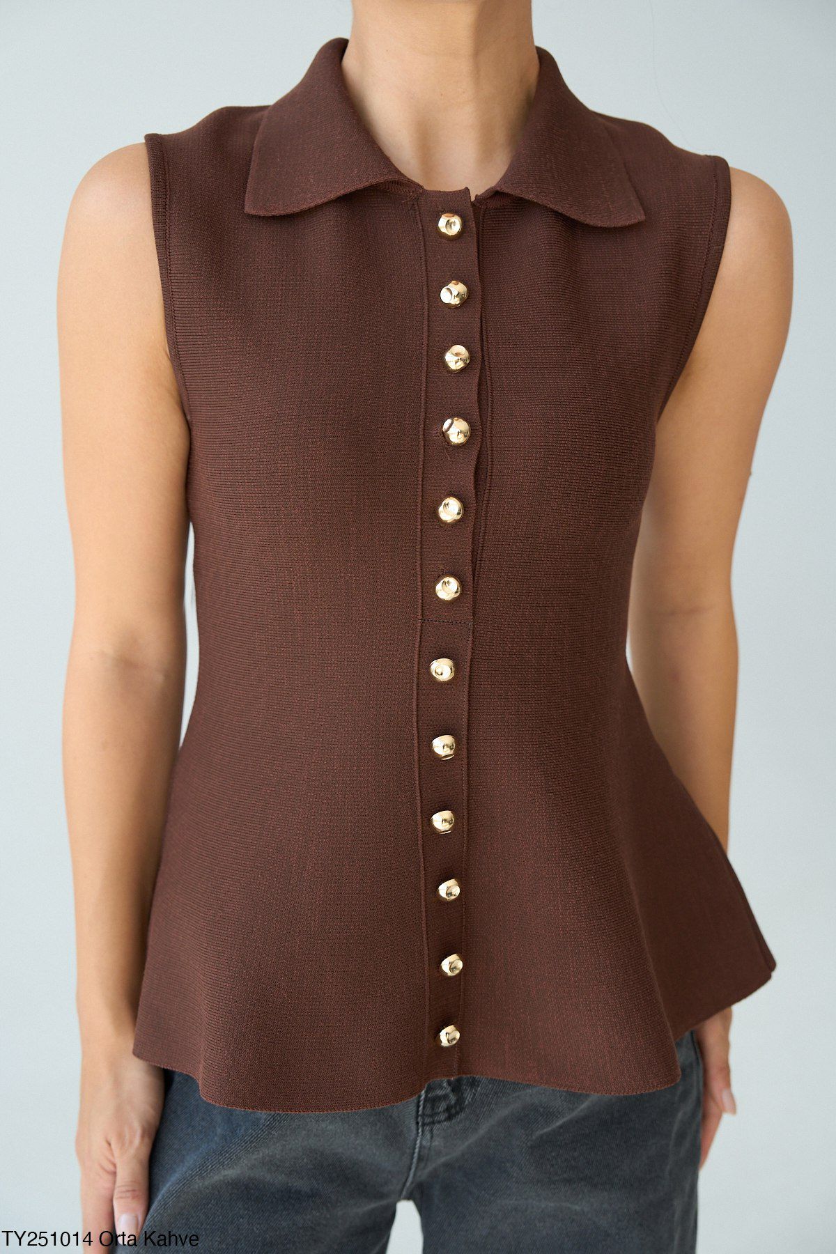 Fitilli Düğmeli Çelik Triko Yelek