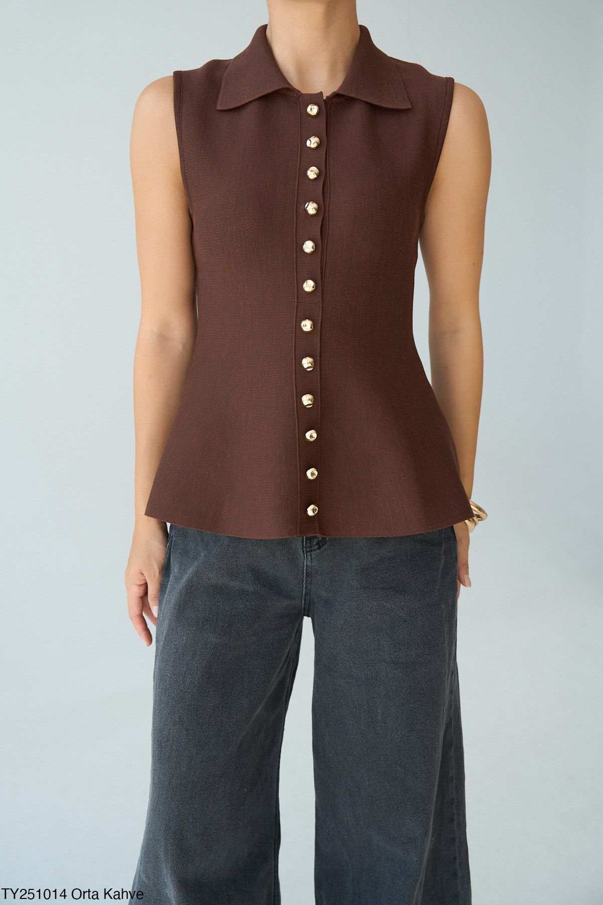 Fitilli Düğmeli Çelik Triko Yelek