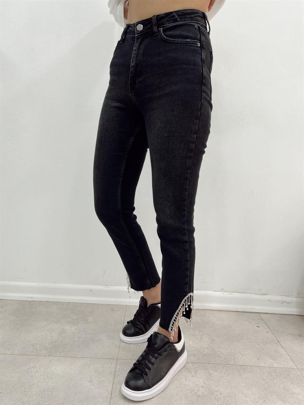 Paça Oval Taşlı Kot Pantolon