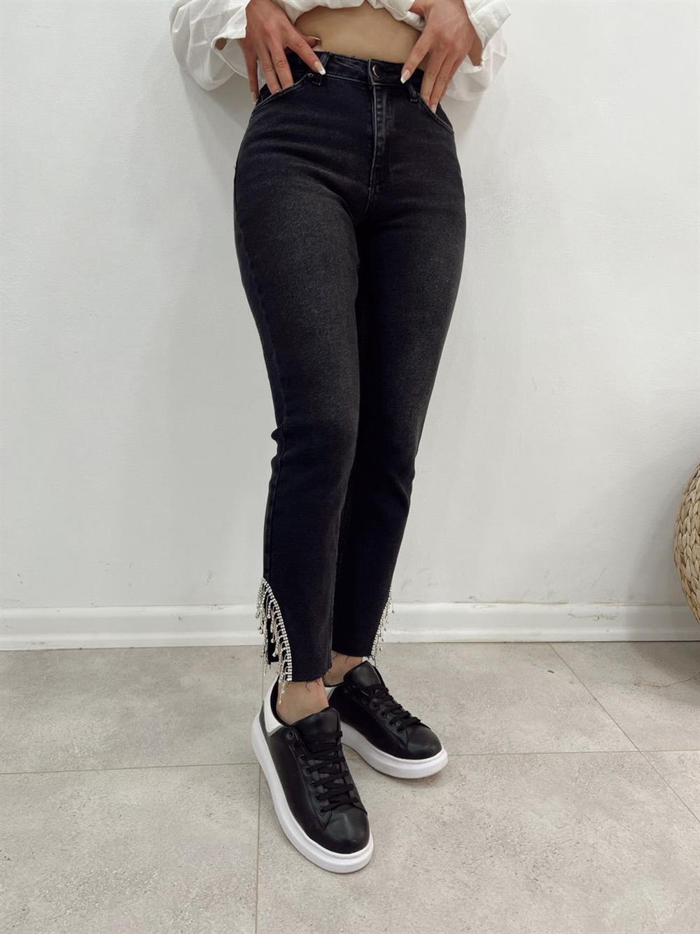 Paça Oval Taşlı Kot Pantolon