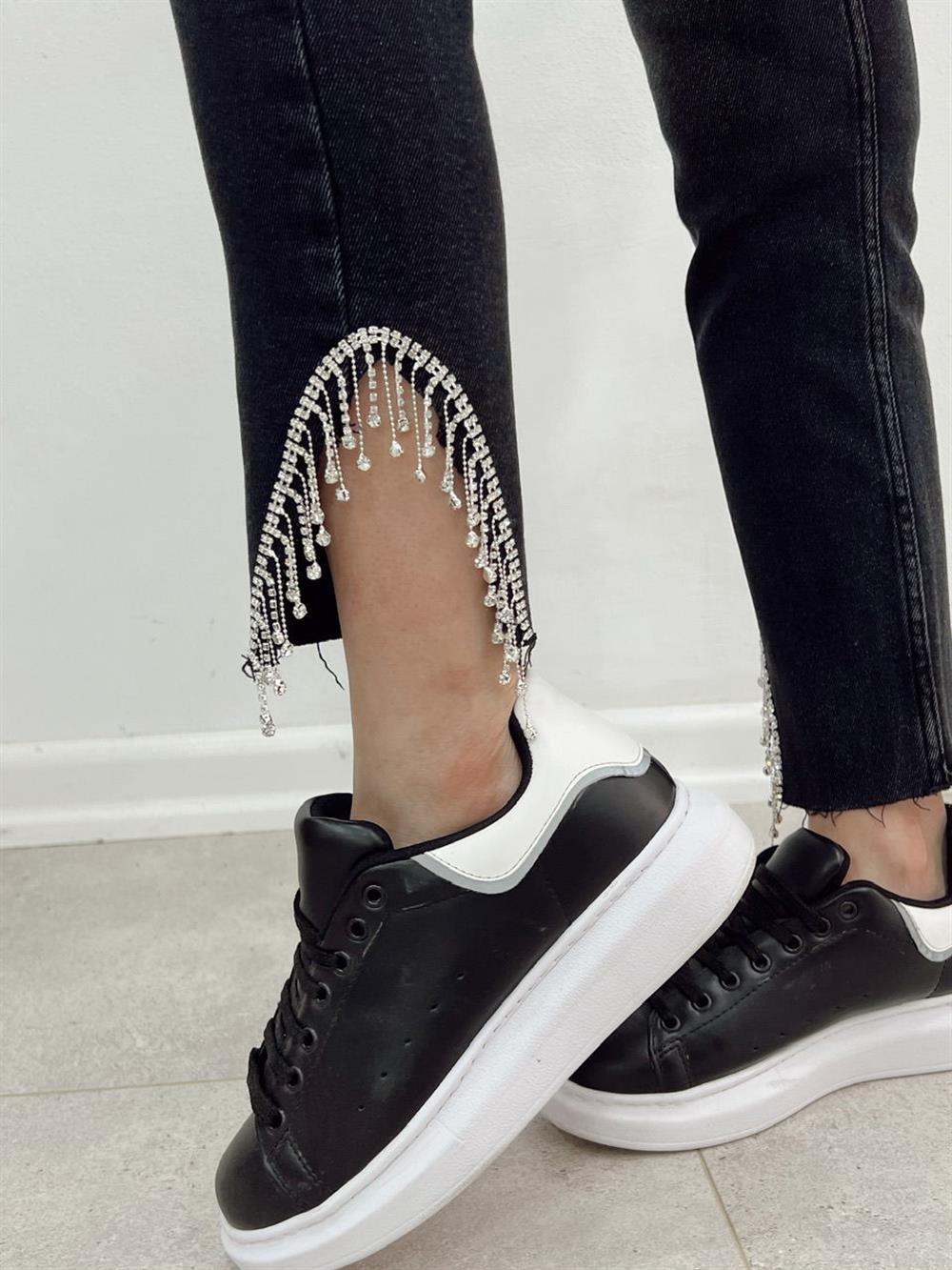 Paça Oval Taşlı Kot Pantolon