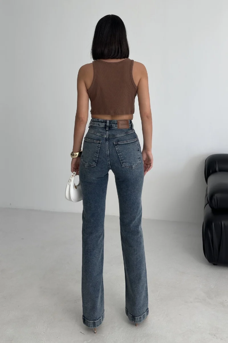 Dikişli Paça Bol Paça Relax Kot Pantolon