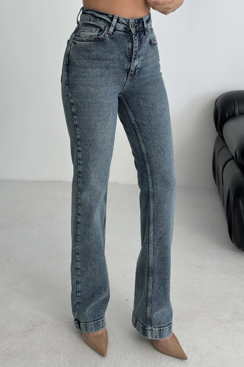 Dikişli Paça Bol Paça Relax Kot Pantolon