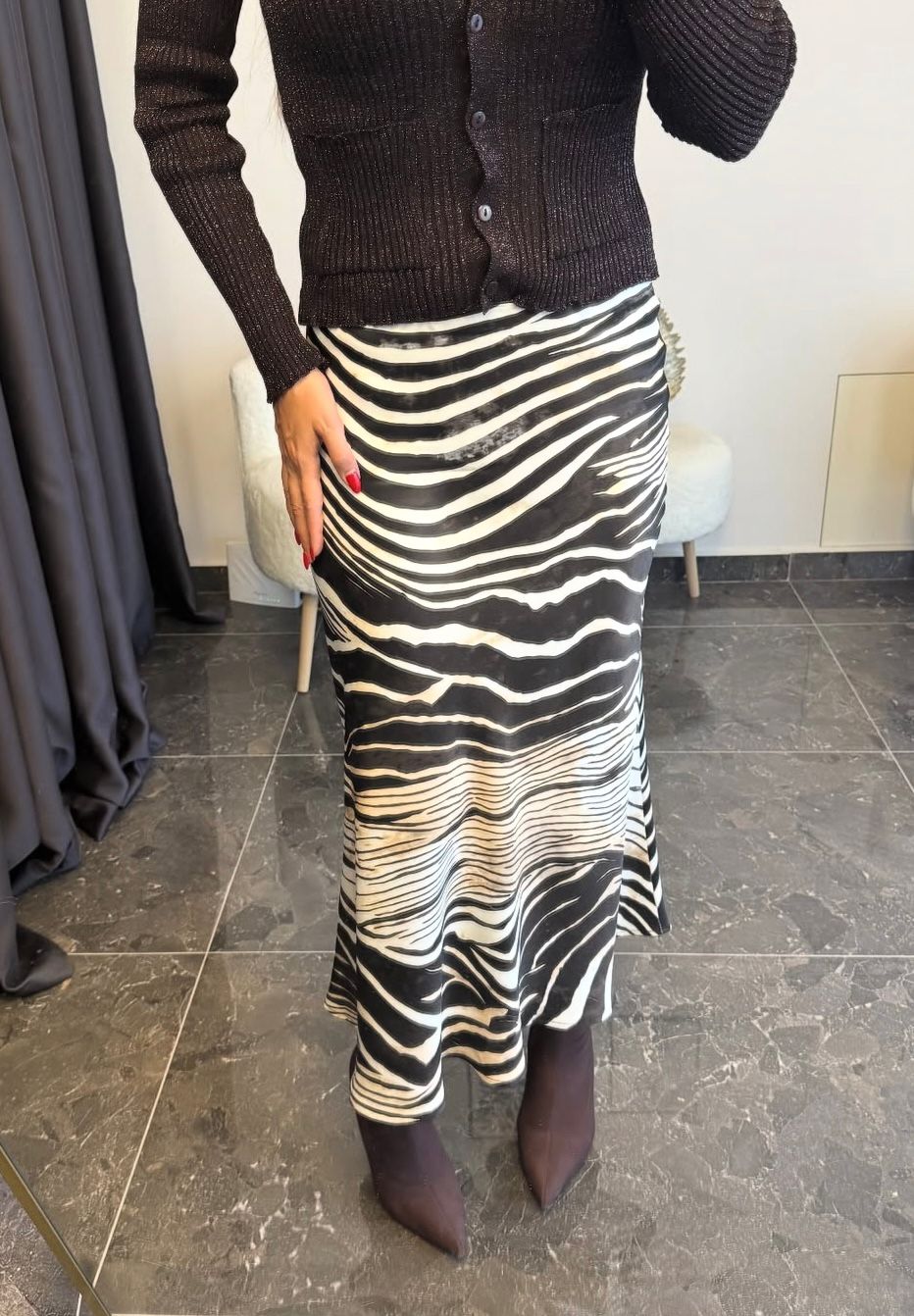 Zebra Desen Saten Etek